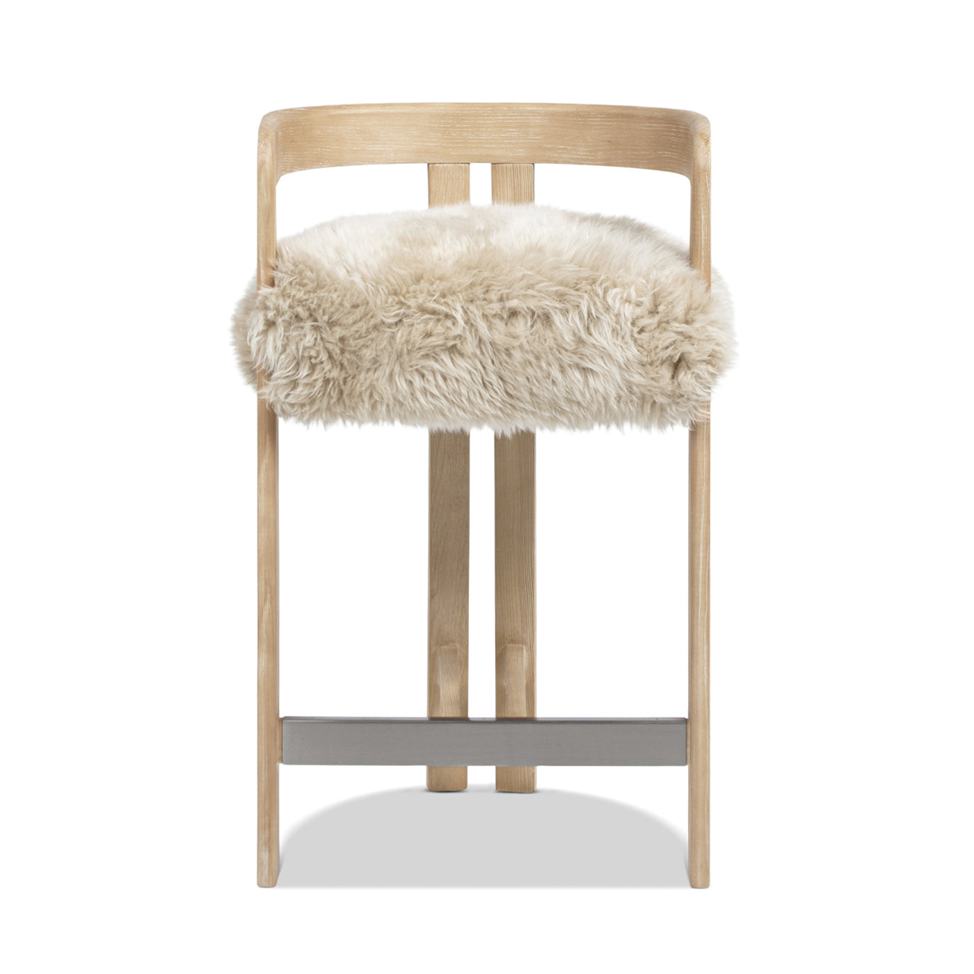 Low Back Genuine Fur Counter Stool | Solid Ash Wood Frame, New Zealand Sheepskin – 26.5" Seat Height, Rustic Blonde Finish