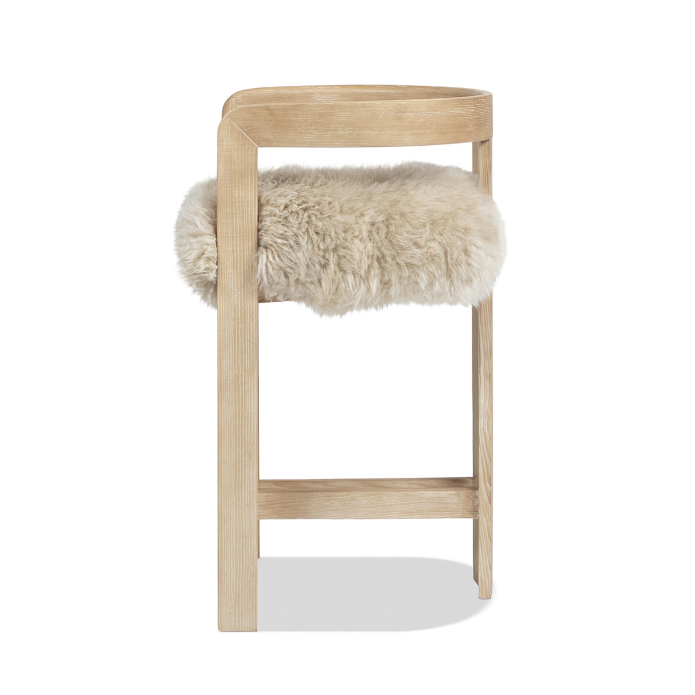 Low Back Genuine Fur Counter Stool | Solid Ash Wood Frame, New Zealand Sheepskin – 26.5" Seat Height, Rustic Blonde Finish
