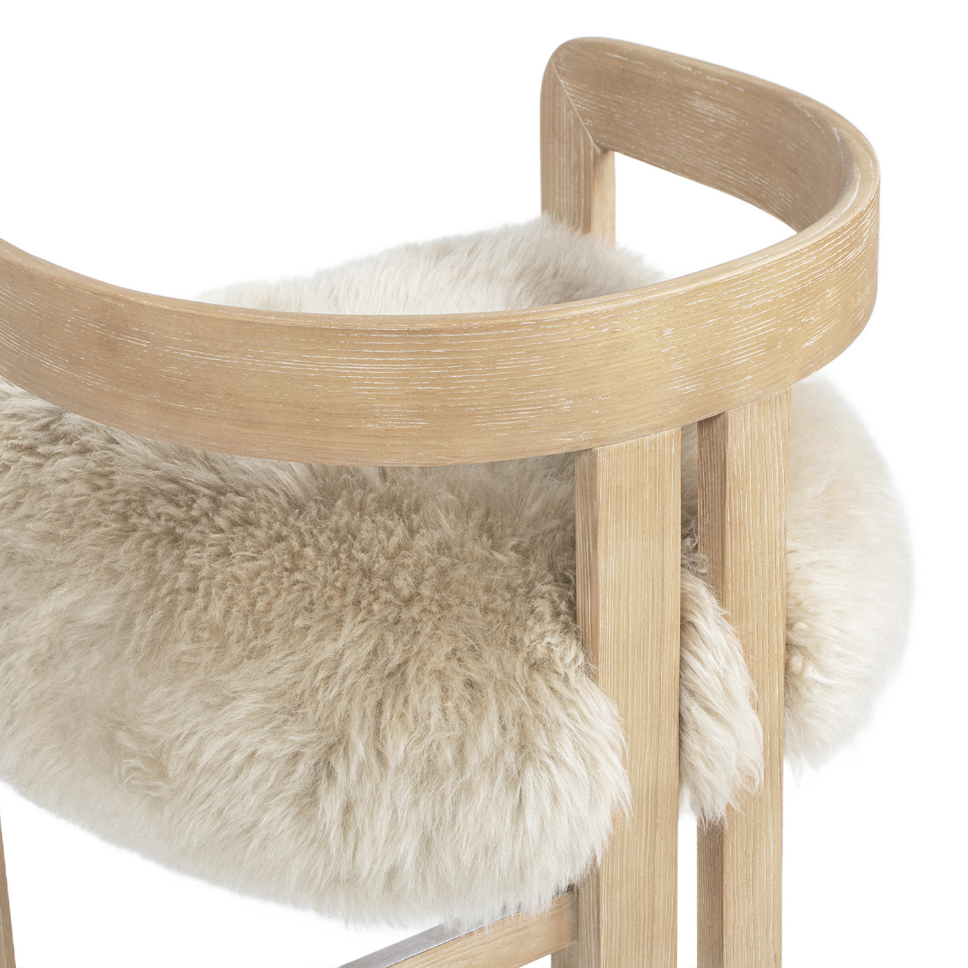 Low Back Genuine Fur Counter Stool | Solid Ash Wood Frame, New Zealand Sheepskin – 26.5" Seat Height, Rustic Blonde Finish
