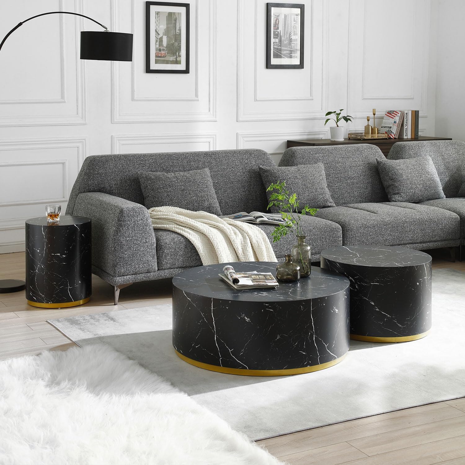Round Black Coffee Table Set