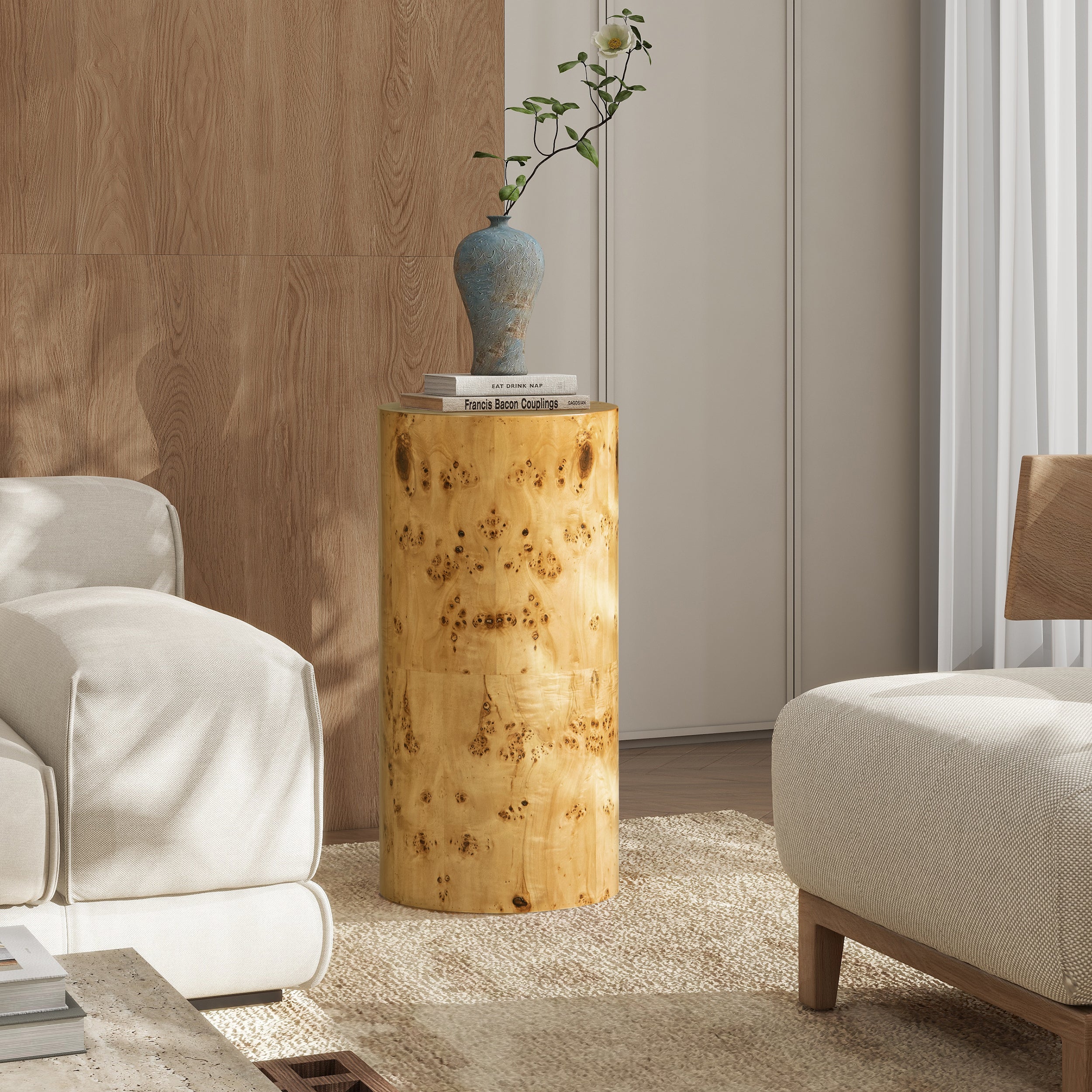 Burl Accent Pillar Side Table | 29.5" Column / Plinth – Unique Burl Wood Veneer, Natural Grain Variations