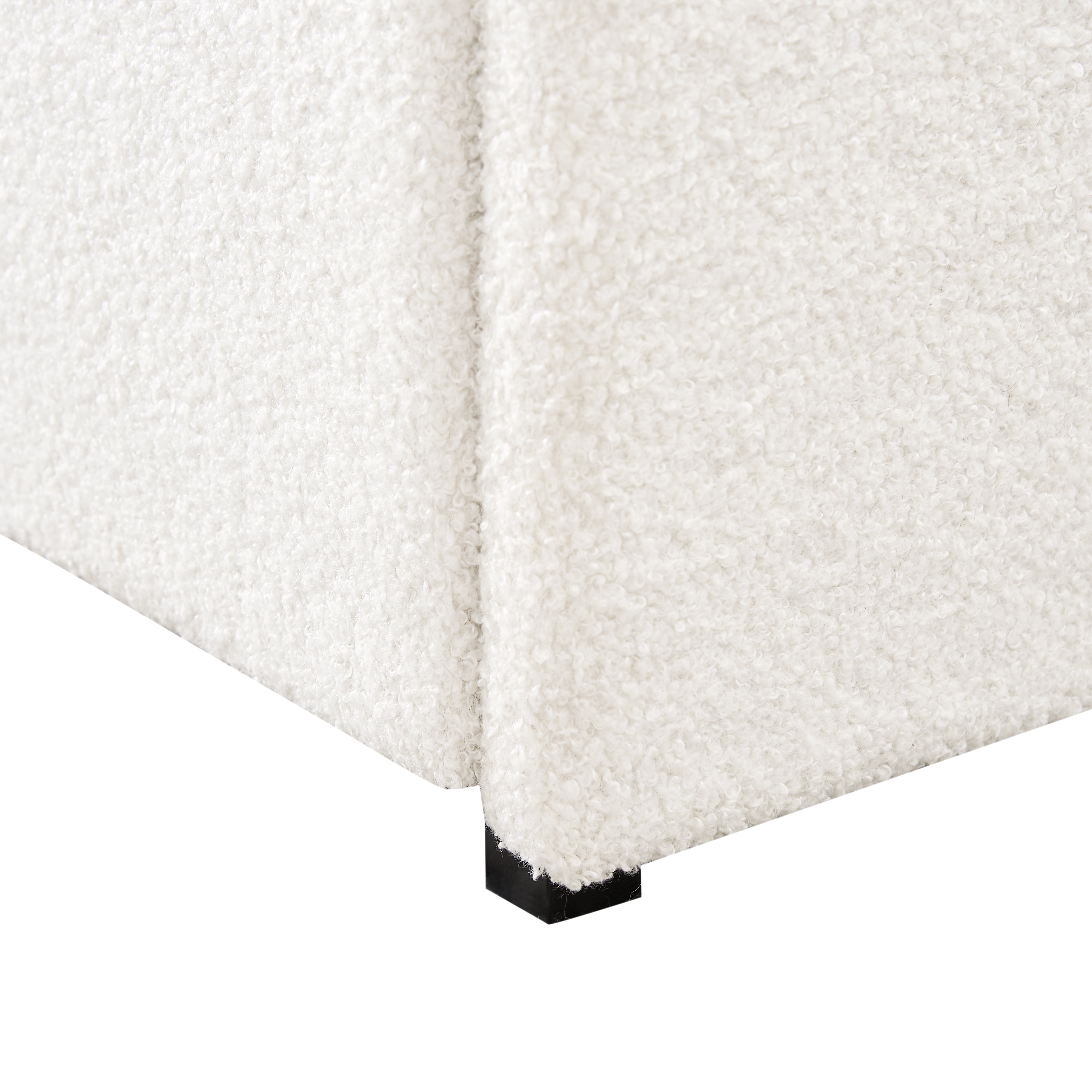Queen Size Ivory Boucle Upholstered Platform Bed