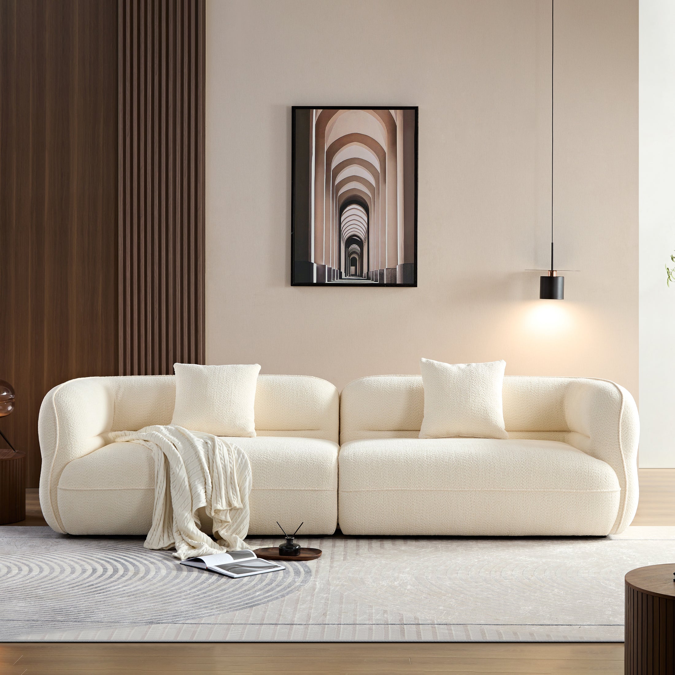 White Sectional Sofa: Durable Fabric, Solid Wood Frame - Ideal for Living Room