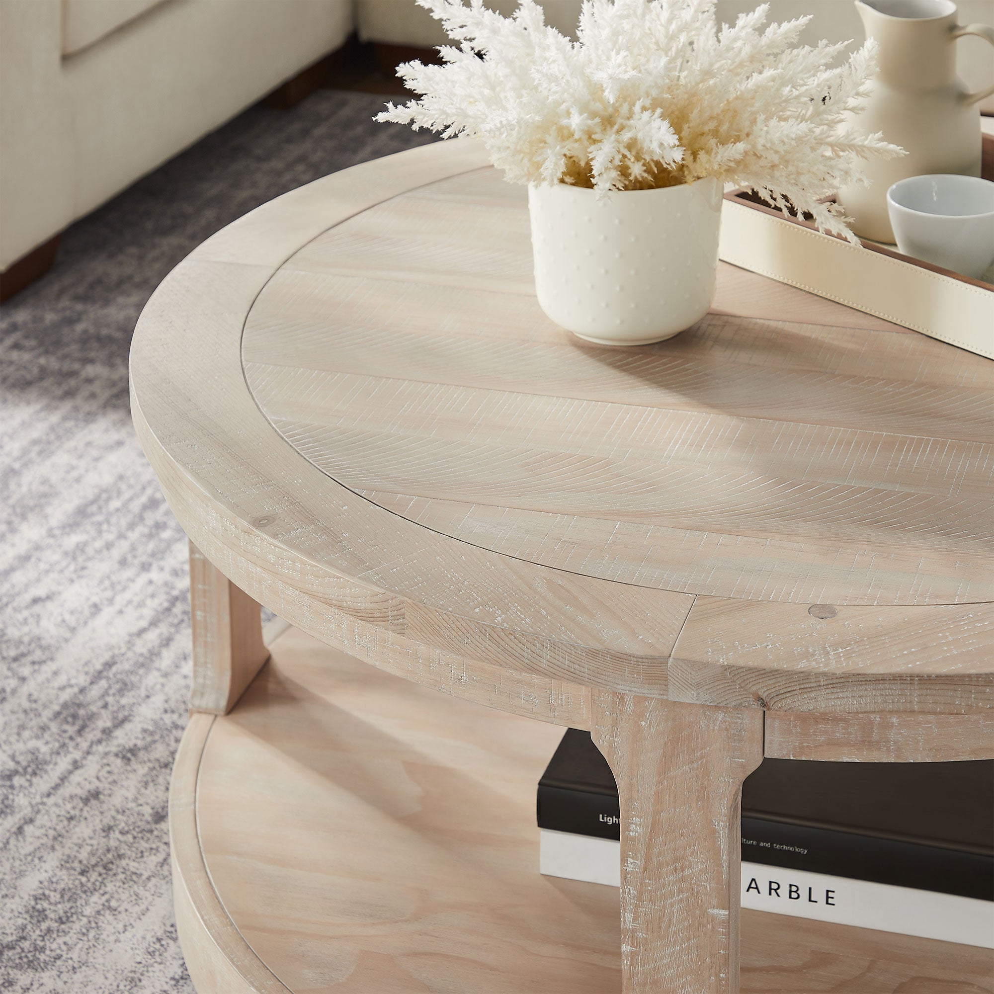 40 - inch 2 - Tier Traditional Round Wooden Coffee Table with Wheels