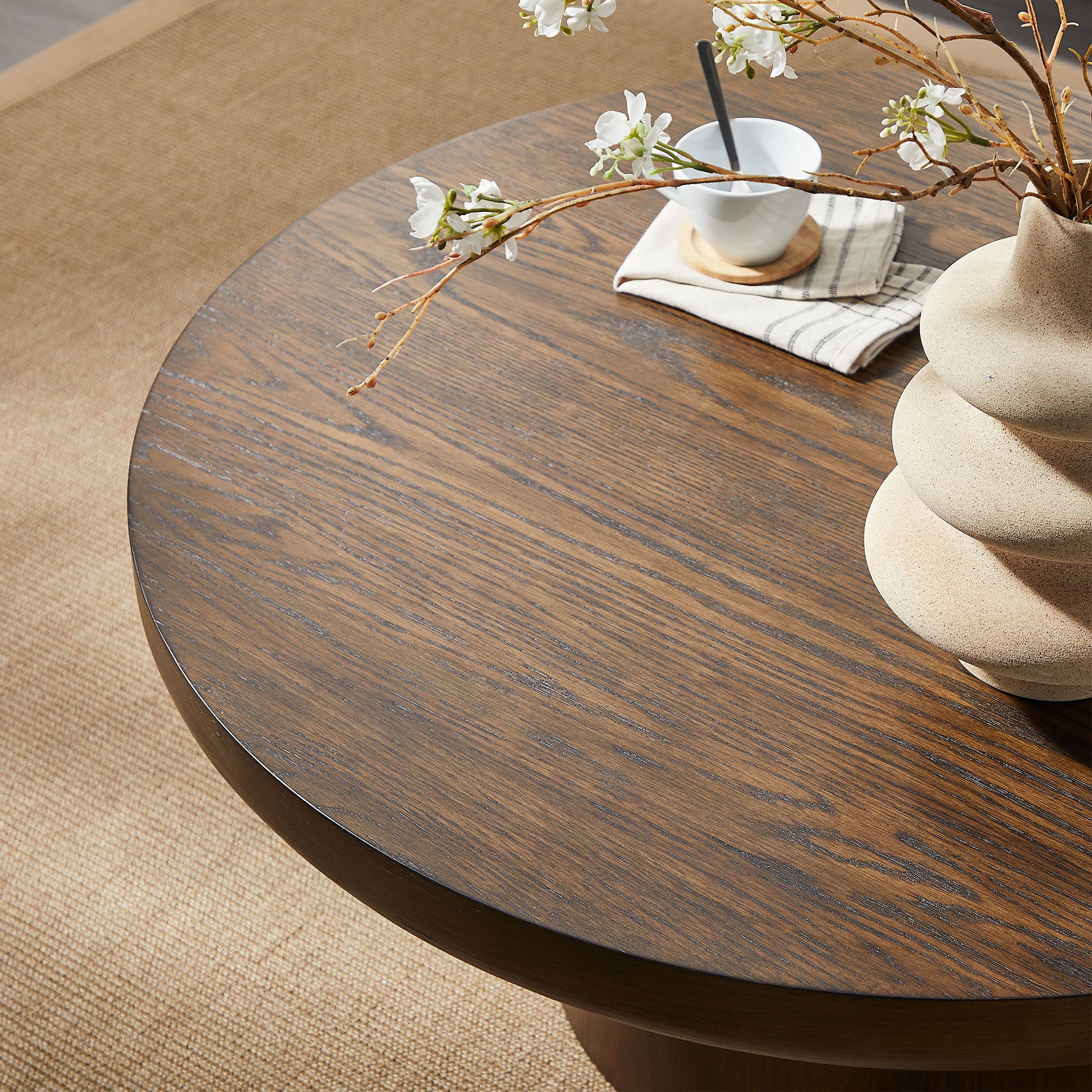 35.98 - inch Round Coffee Table: Cylindrical Leg, Wood Veneer for Living & Office