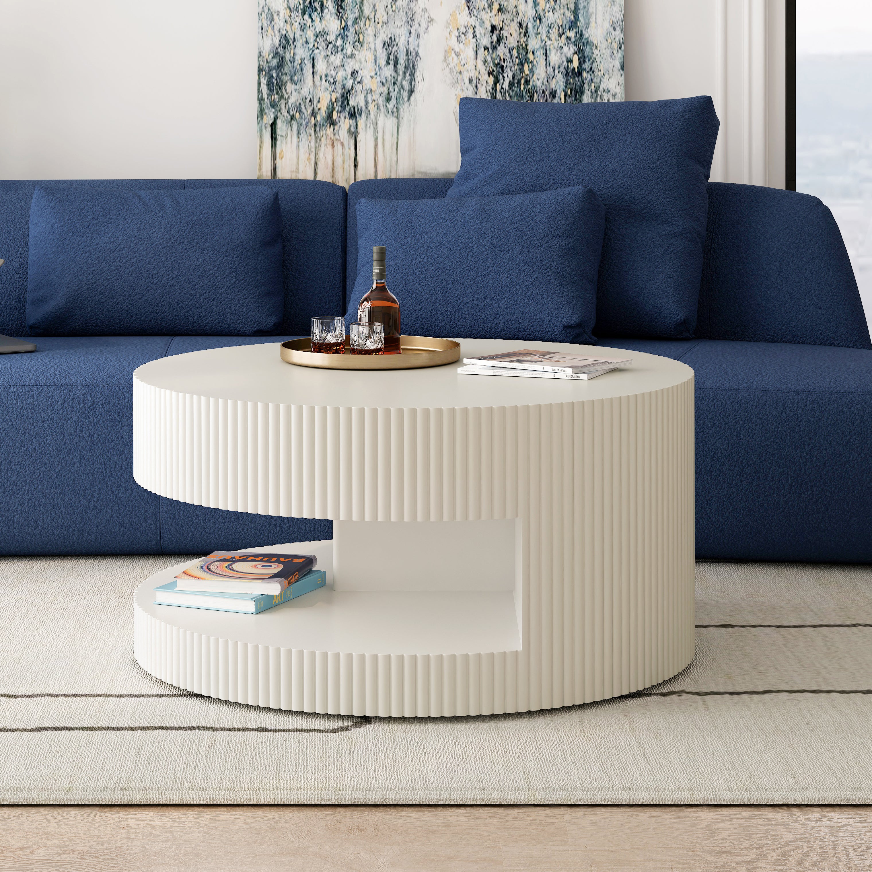 Living Room Coffee Table - 31.5'', Round with Storage