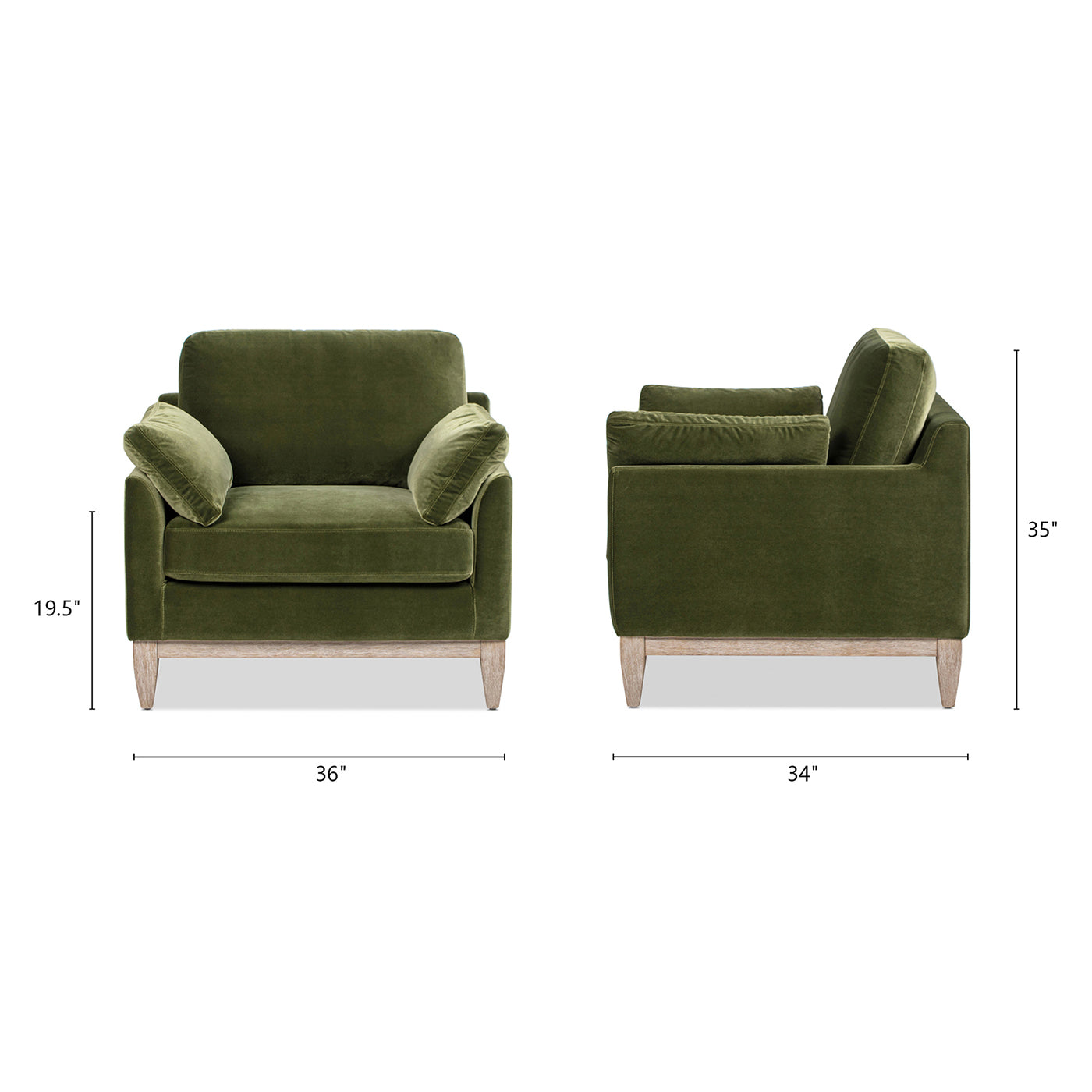 Olive Green Performance Velvet Sofa Chaise Lounge Chair and  Accent Arm Chair