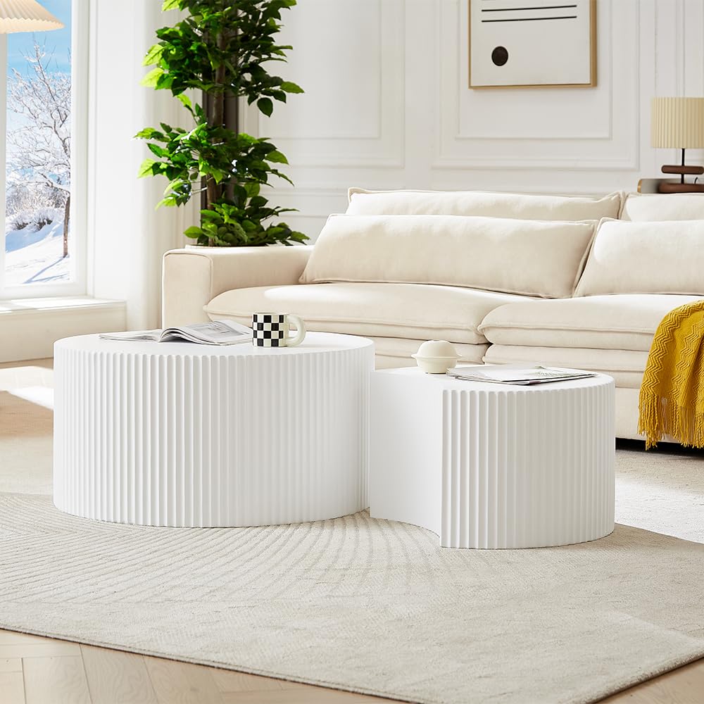 Nesting Coffee Table Set of 2(Crescent Neating-white)