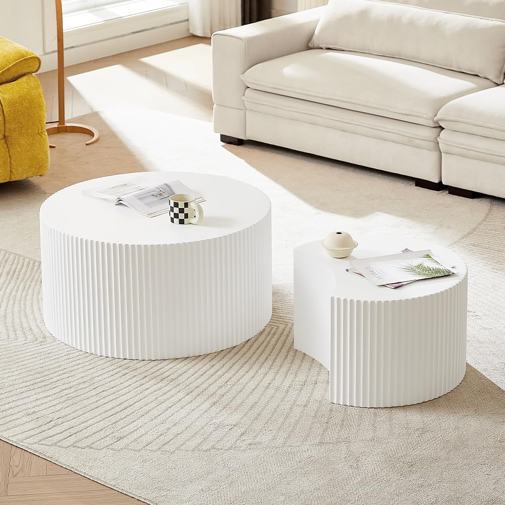 Nesting Coffee Table Set of 2(Crescent Neating-white)