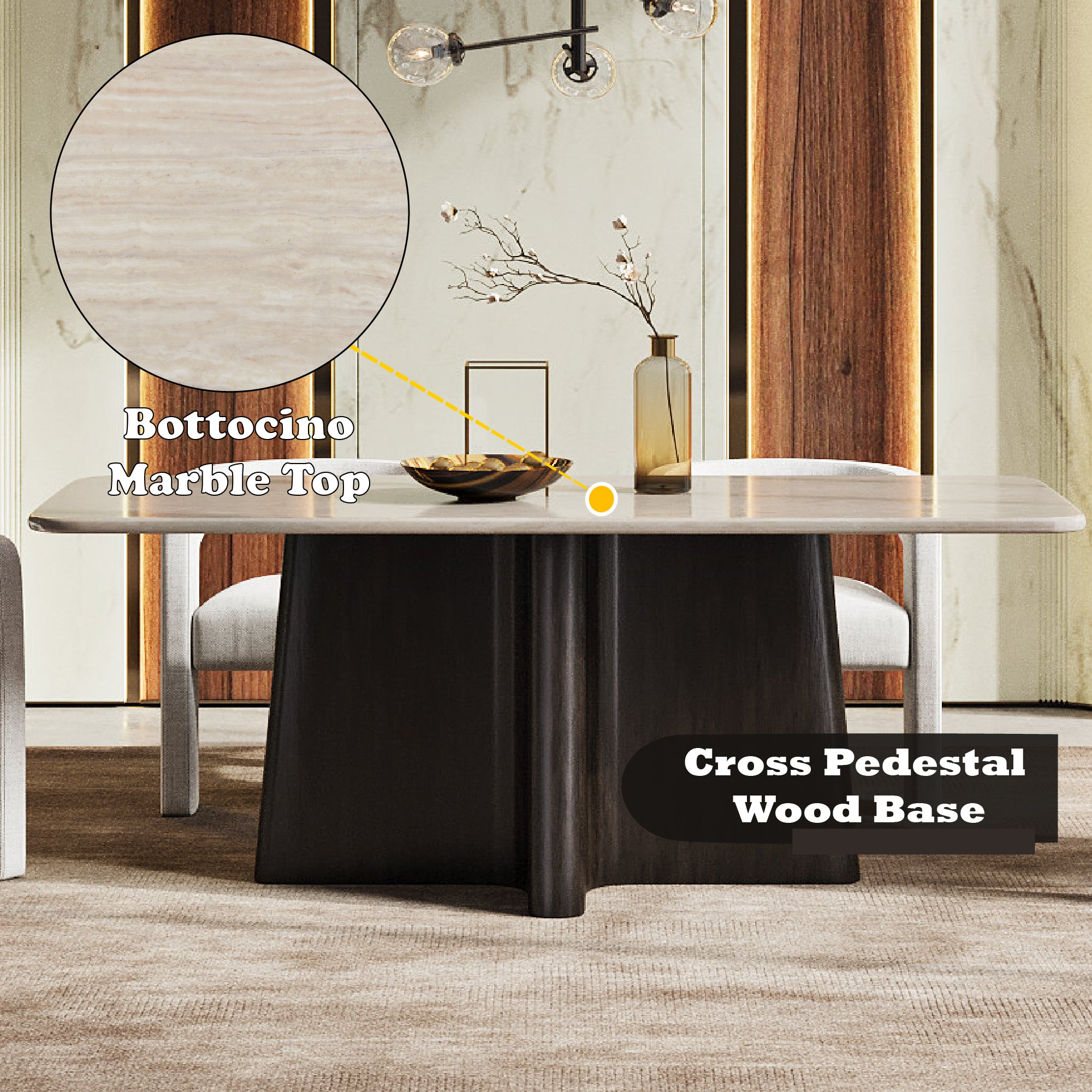 Marble Top & Espresso Dining Table – 79" Solid Mango Wood Base