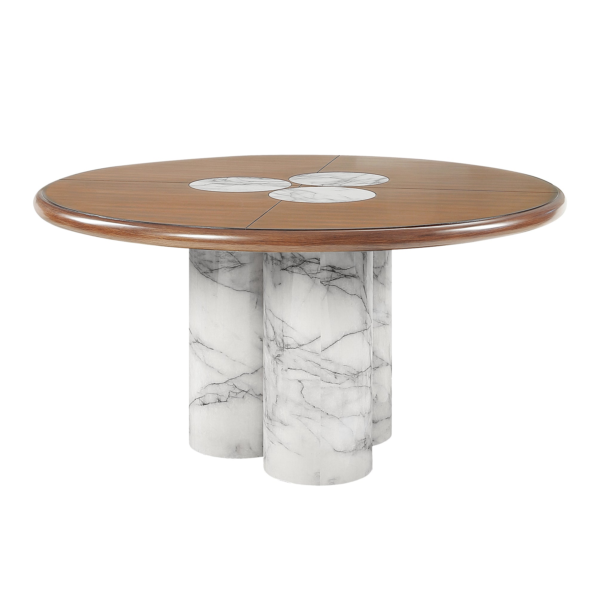 Engineered Stone & Brown Round Dining Table