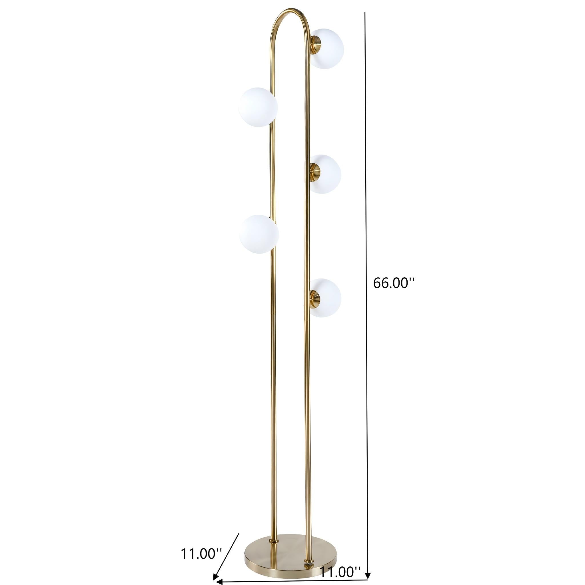 Modern Floor Lamp for Living Room | 66" Tall LED Lamp – Gold Metal, 5-Light G9 Bulb, Foot Switch, Industrial/Corner Design