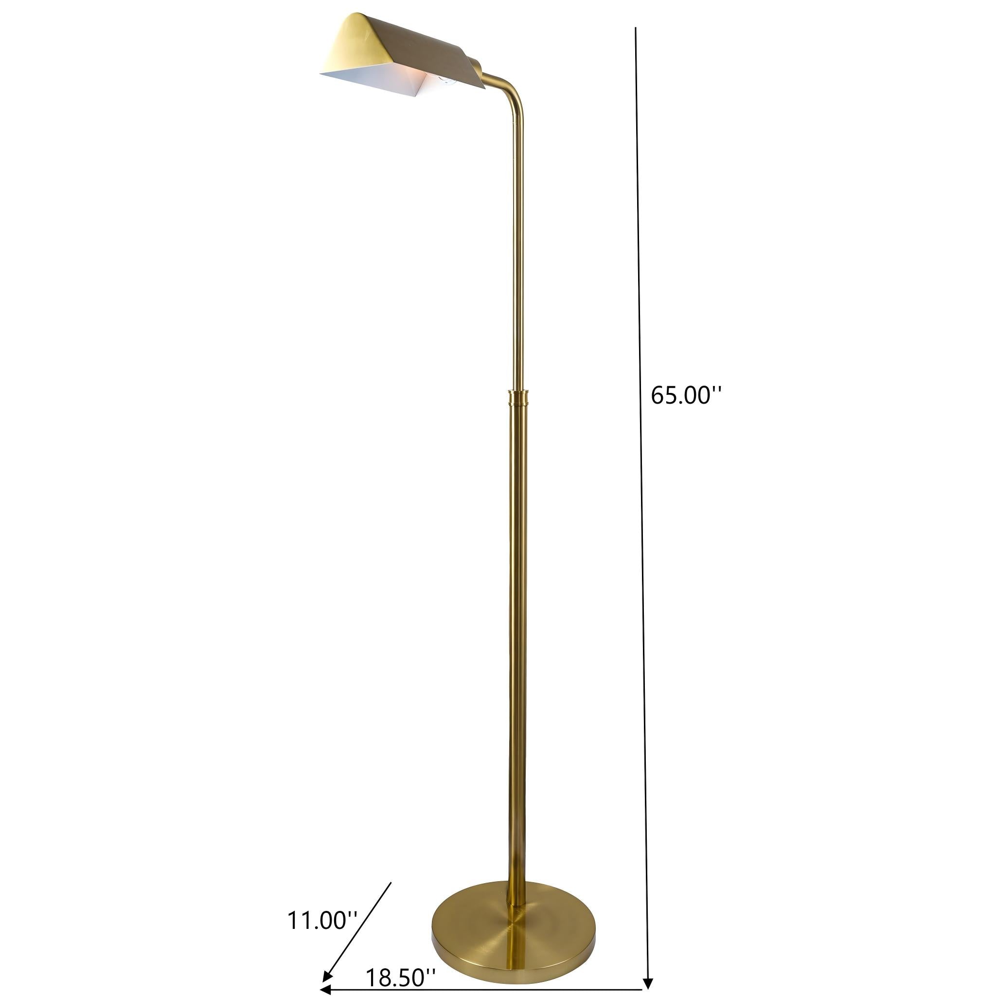 Slim Standing Light with Neutral Shade | 65" Tall Floor Lamp – Gold Outer / White Inner Shade, Foot Switch, Modern/Industrial