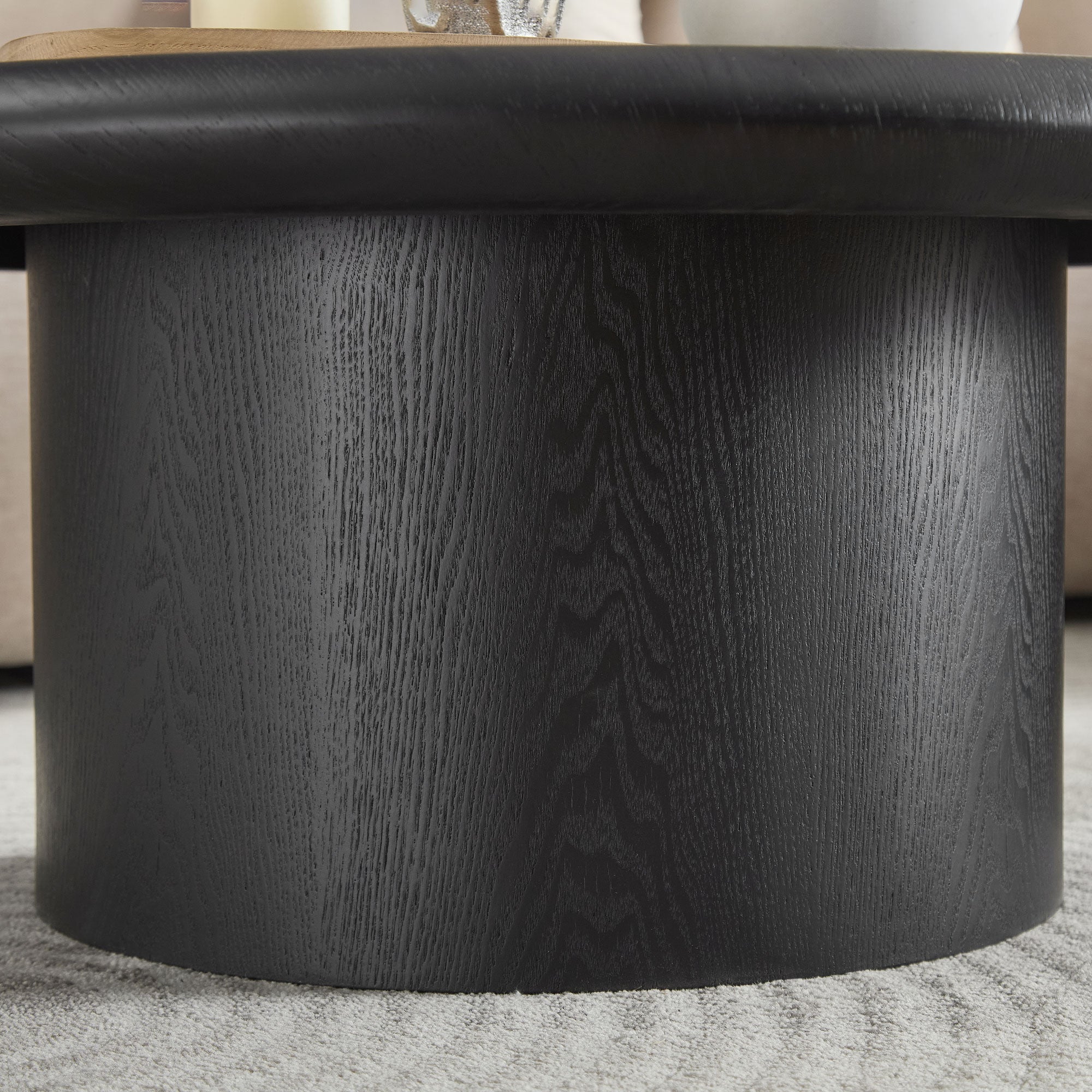 Modern Round Coffee Table Set for Living Room | Easy Assembly Nesting Tables – 2-Piece Stackable Coffee &amp; End Side Tables (Walnut/Black)