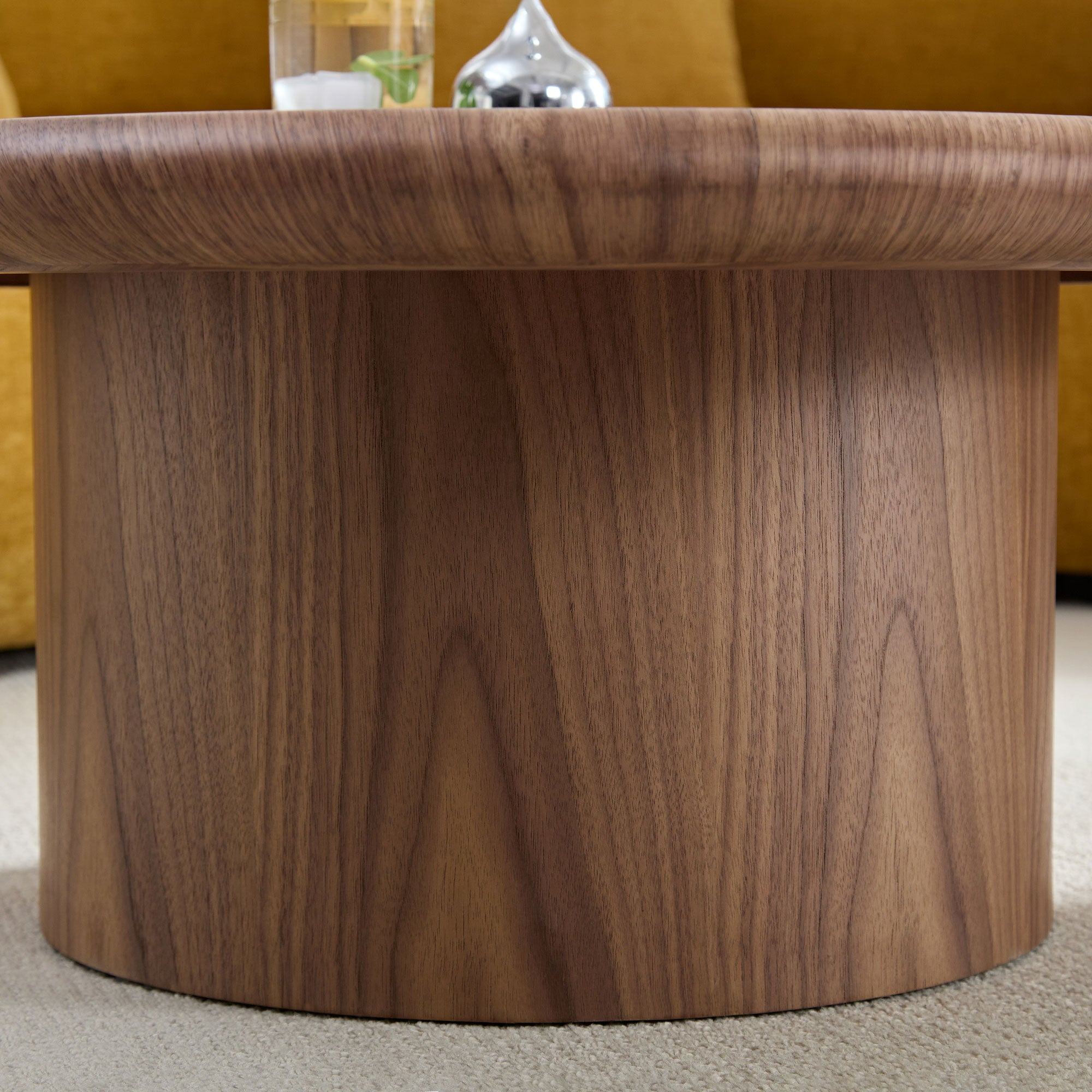 Modern Round Coffee Table Set for Living Room | Easy Assembly Nesting Tables – 2-Piece Stackable Coffee &amp; End Side Tables (Walnut/Black)
