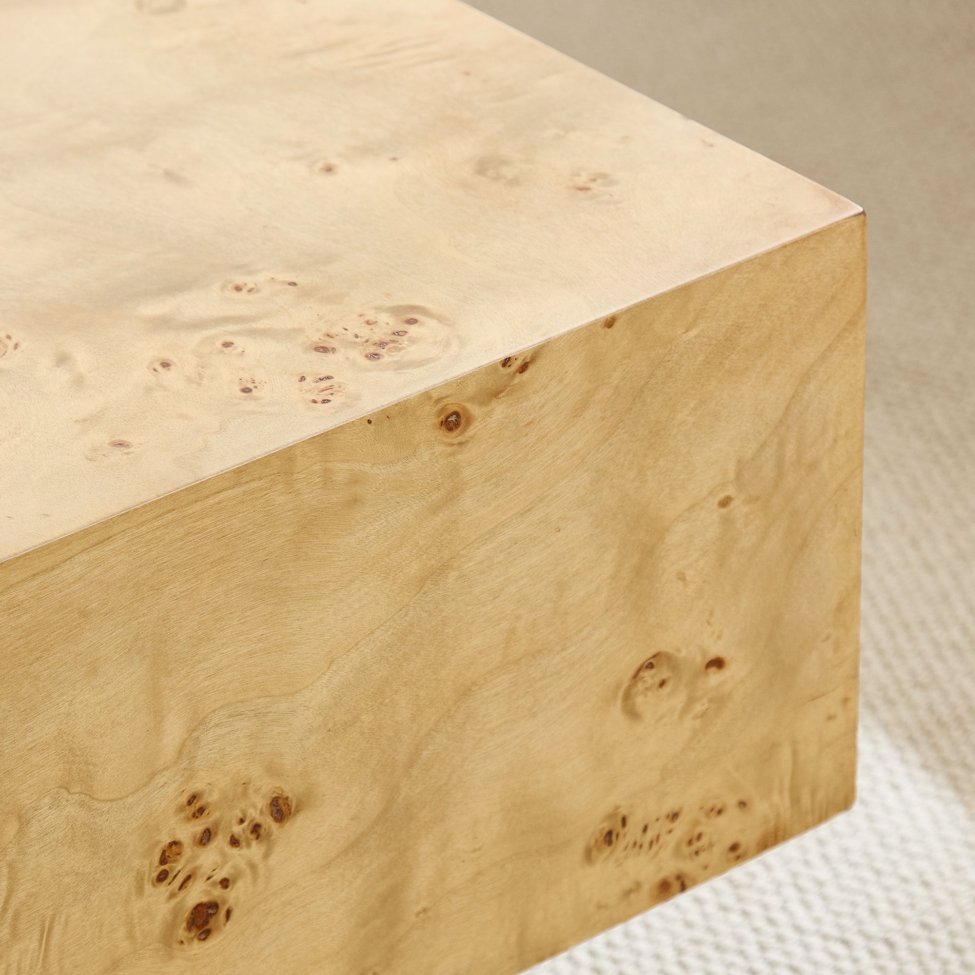 Wood Veneer Coffee Table | Rectangle Mid-Century Modern Table with Sturdy MDF Pedestal – 43.3" Burl Veneer for Living Room