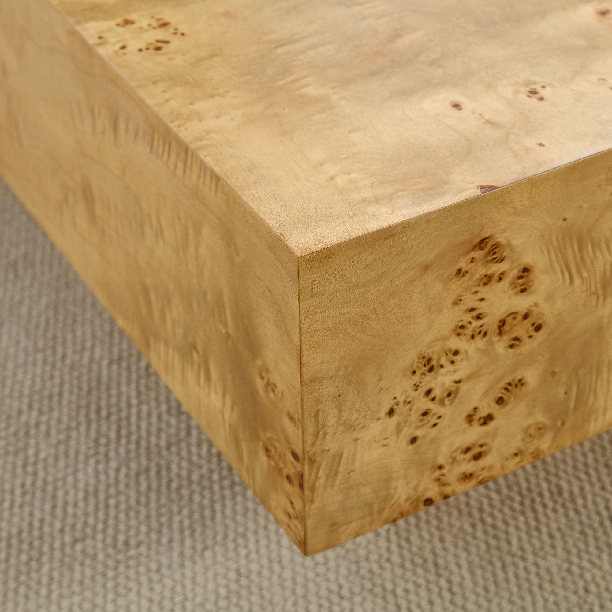 Wood Veneer Coffee Table | Rectangle Mid-Century Modern Table with Sturdy MDF Pedestal – 43.3" Burl Veneer for Living Room