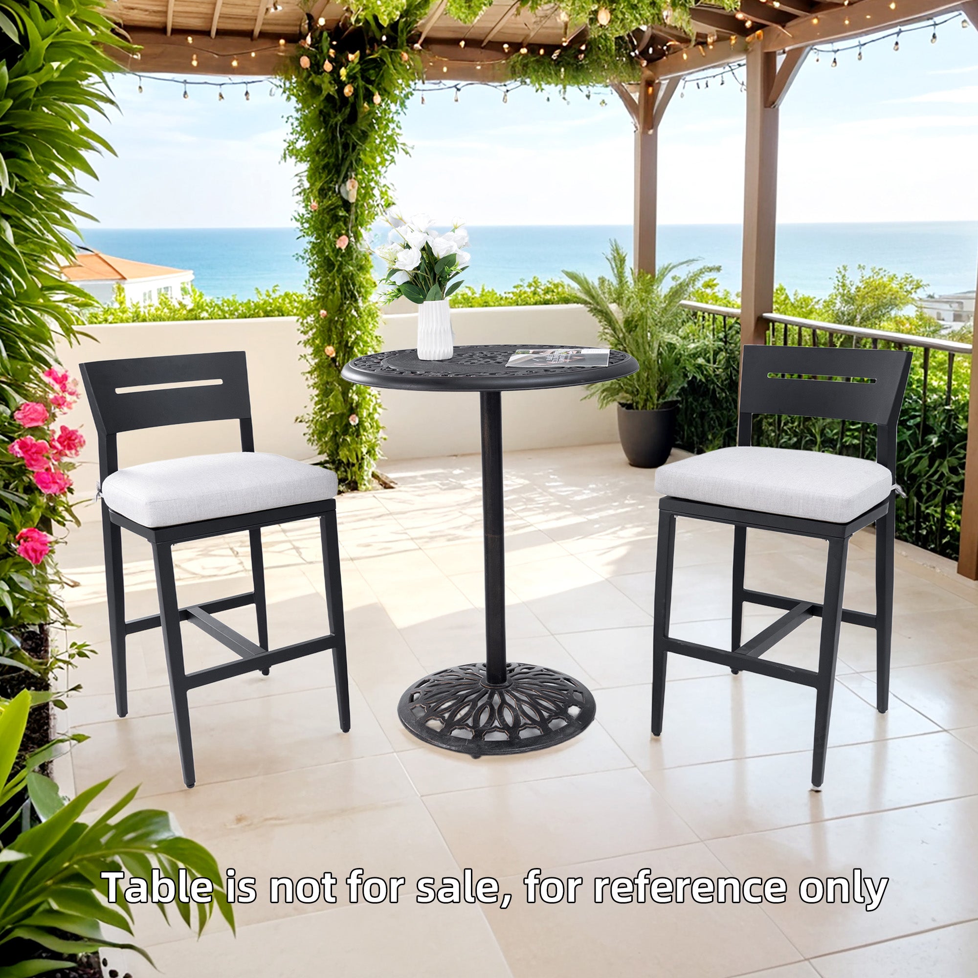 Outdoor Bar Stools | Aluminum Patio Bar Chair – Ergonomic Backrest, Tapered Legs, Footrest, Ember Black, Sunbrella Cushion, Weather-Resistant
