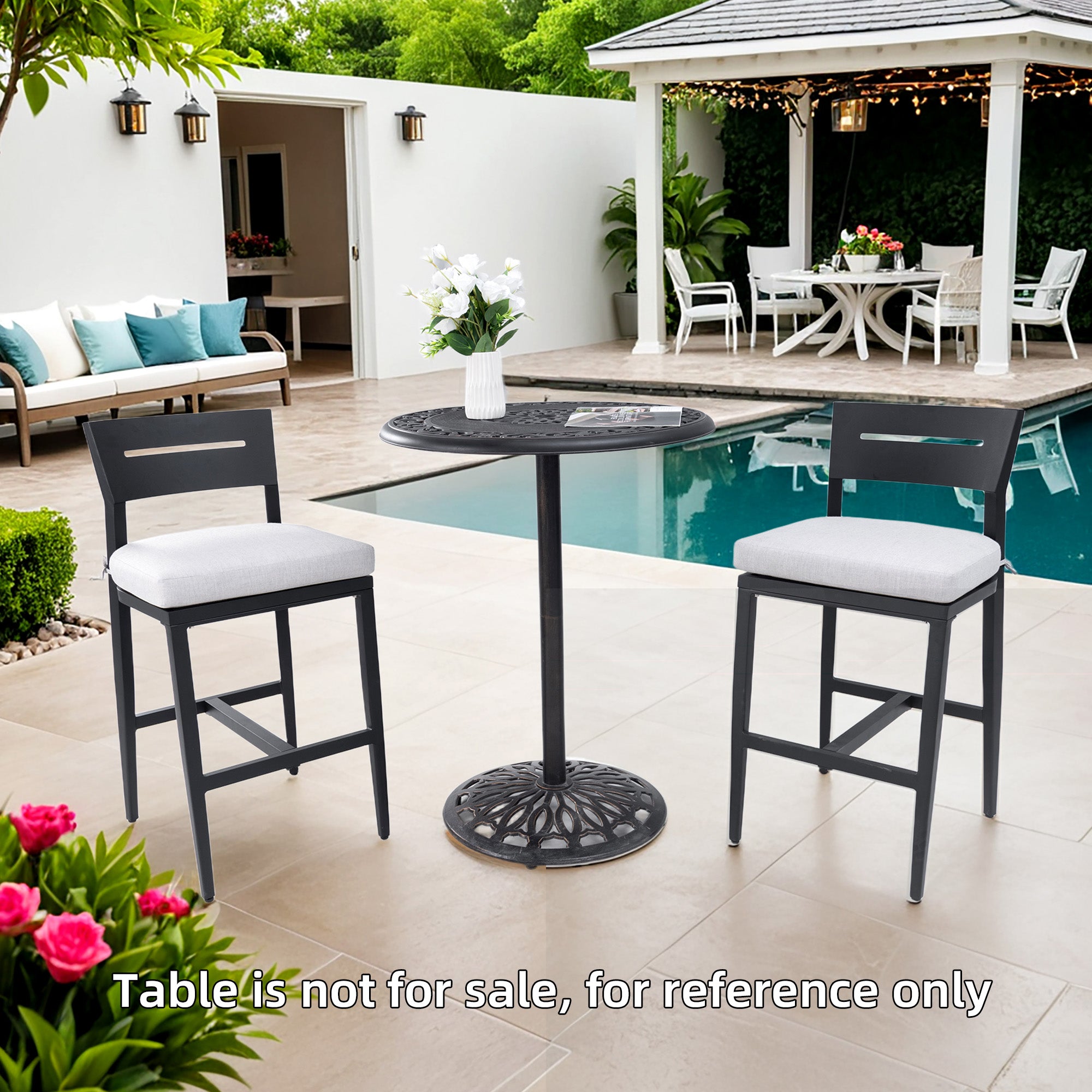 Outdoor Bar Stools | Aluminum Patio Bar Chair – Ergonomic Backrest, Tapered Legs, Footrest, Ember Black, Sunbrella Cushion, Weather-Resistant