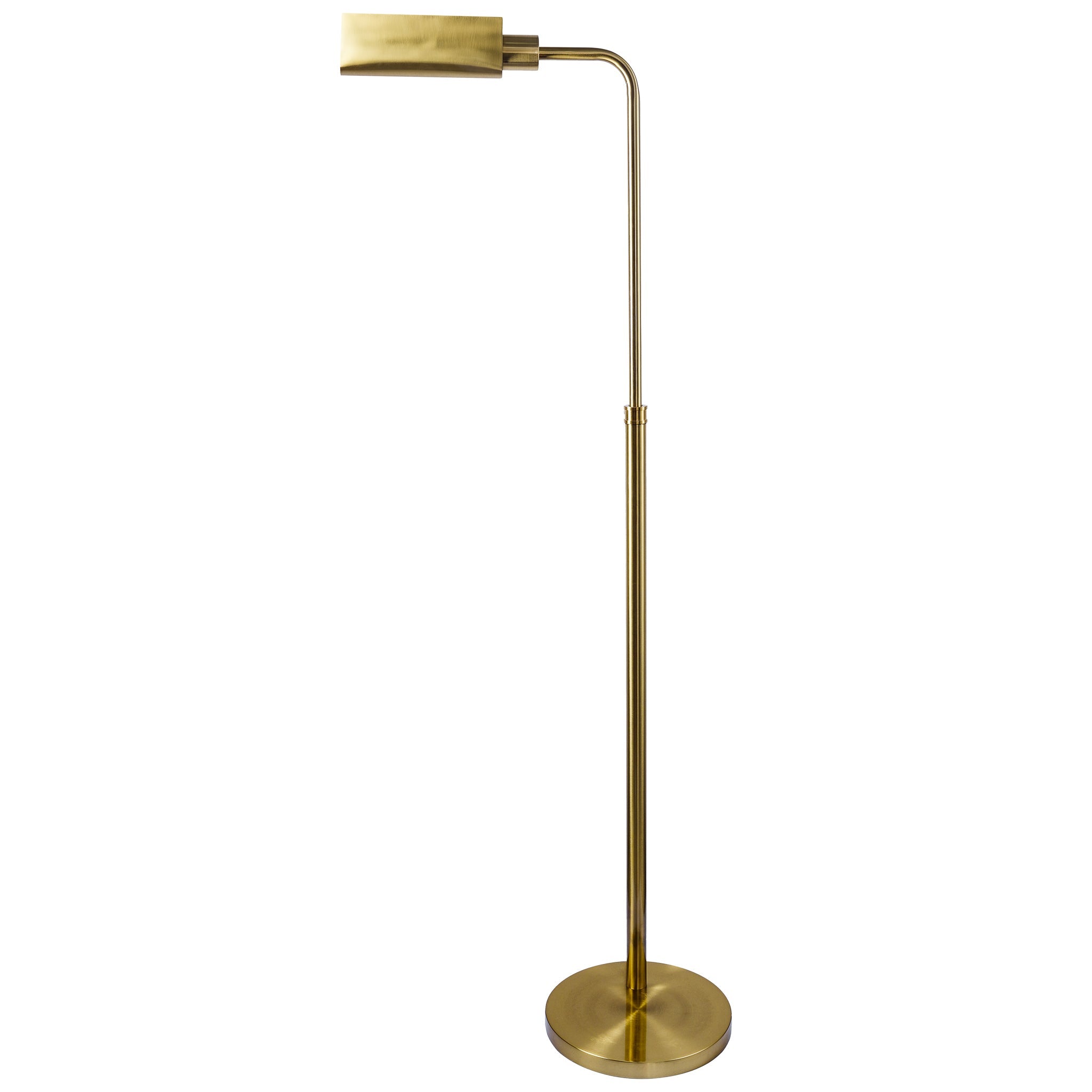 Slim Standing Light with Neutral Shade | 65" Tall Floor Lamp – Gold Outer / White Inner Shade, Foot Switch, Modern/Industrial