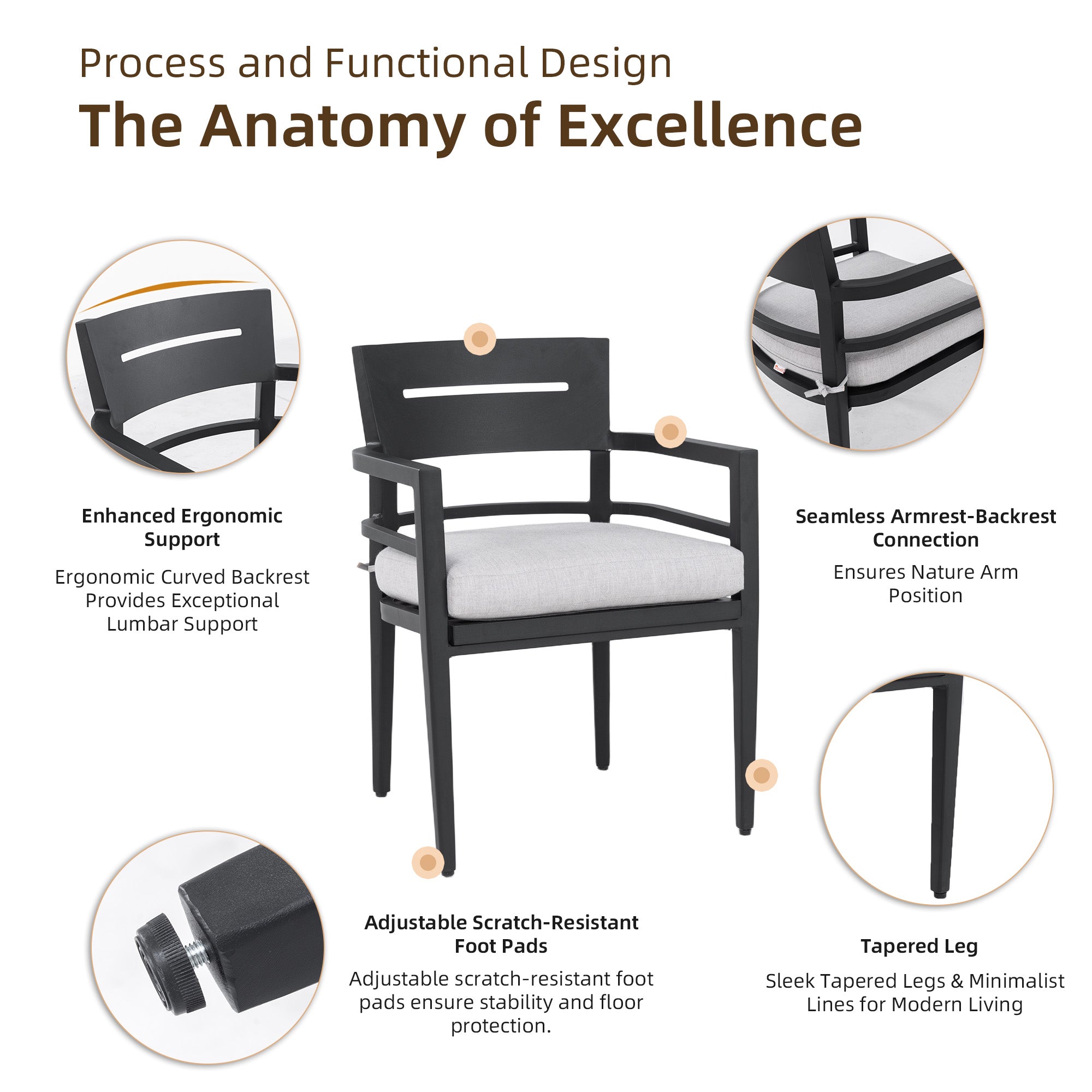 Outdoor Pedestal Dining Set | 44" Rounded Square Sintered Stone Table + 4 Armchairs – Sunbrella Cushions, Rust-Free Aluminum, Weather-Resistant
