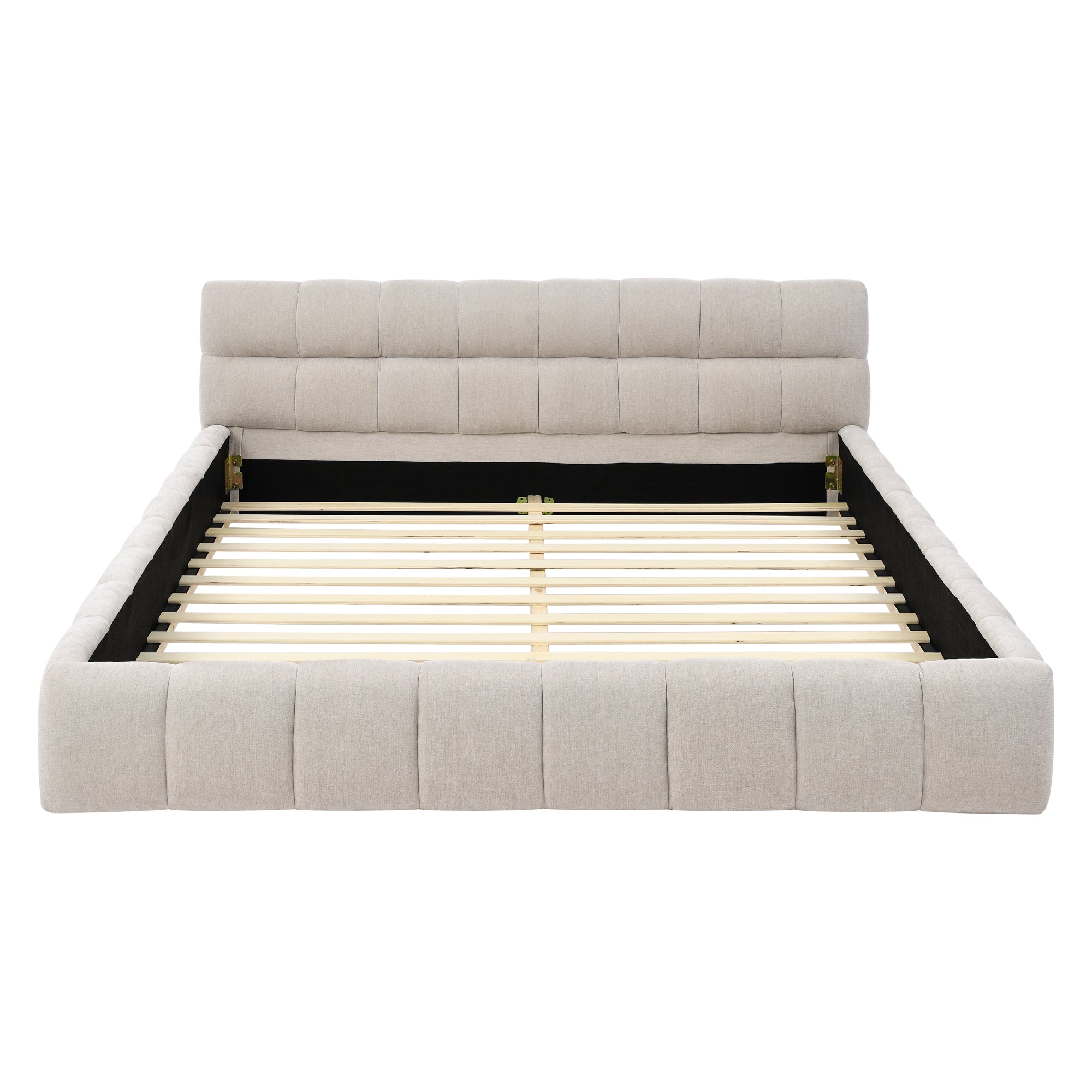 Queen Size Upholstered Bed Frame with Thick Fabric, Chenille Fabric Grounded Queen Size Platform Bed with Headboard and Solid Frame. No Box Spring Needed
