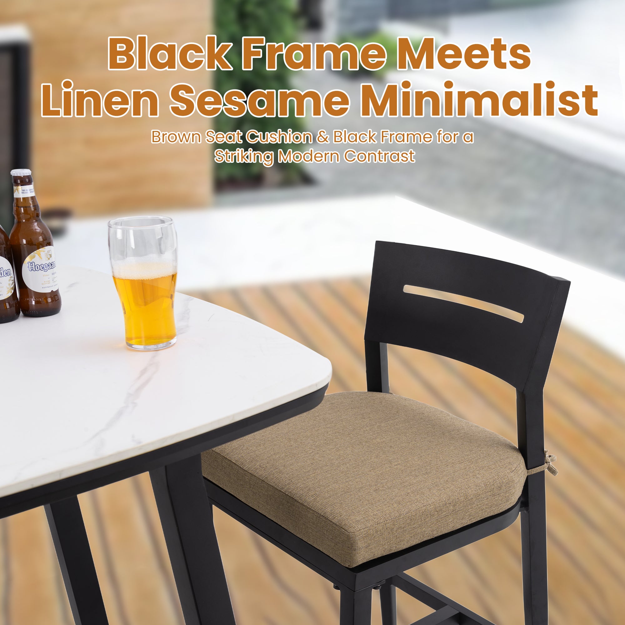 Outdoor Bar Stools | Aluminum Patio Bar Chair – Ergonomic Backrest, Tapered Legs, Footrest, Ember Black, Sunbrella Cushion, Weather-Resistant