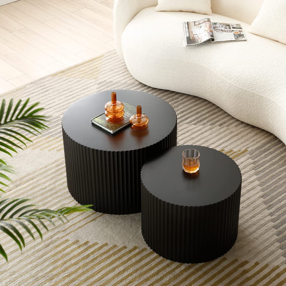 Nesting Coffee Table Set of 2(Round Neating-black)