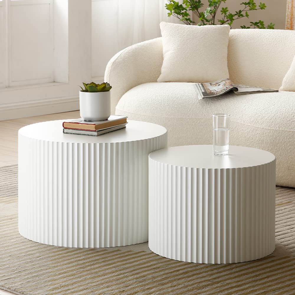 Nesting Coffee Table Set of 2(Round Neating-white)