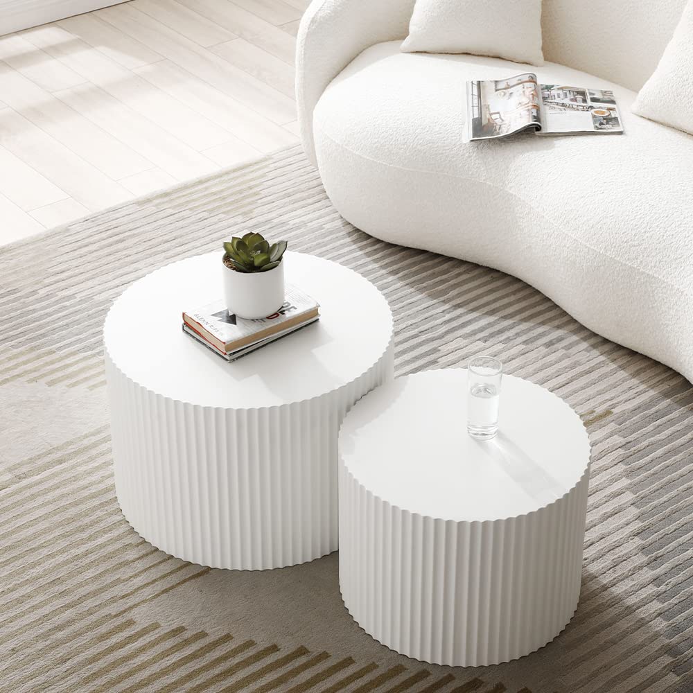 Nesting Coffee Table Set of 2(Round Neating-white)