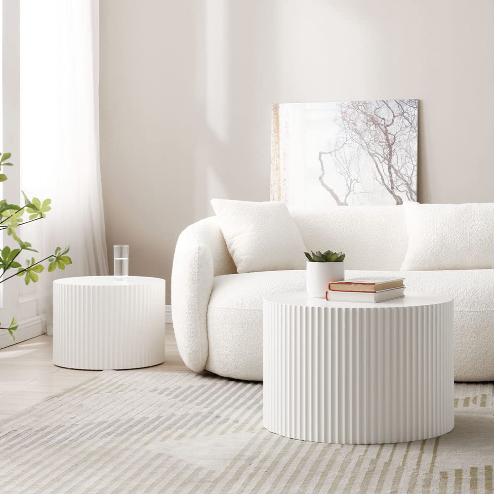 Nesting Coffee Table Set of 2(Round Neating-white)