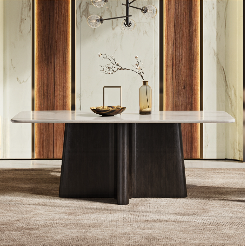 Marble Top & Espresso Dining Table – 79" Solid Mango Wood Base