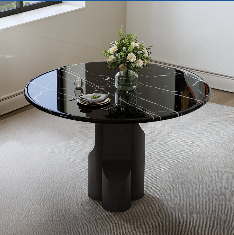Natural Marble Top & Black Mercana Round Dining Table