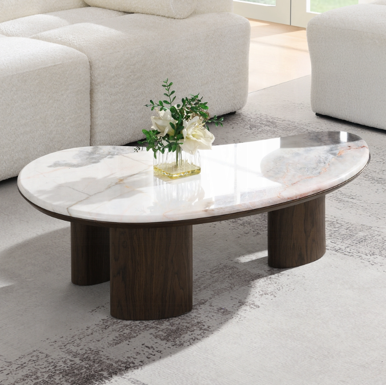 Hanale Natural Marble & Brown Coffee Table/End Table