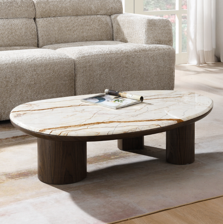 Haidar Natural Marble & Brown Coffee Table/End Table