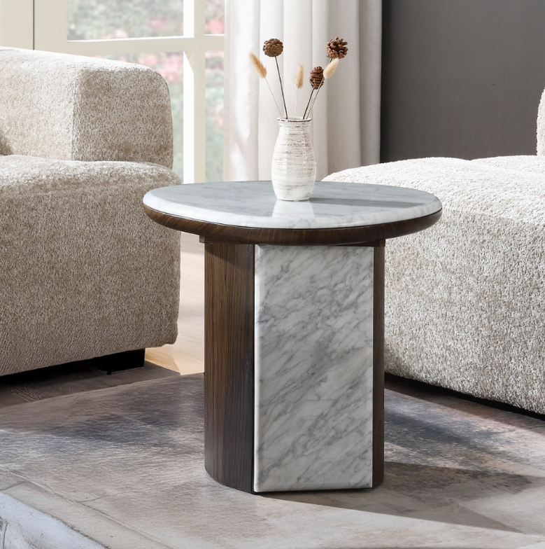 Haidar Natural Marble & Brown Coffee Table/End Table