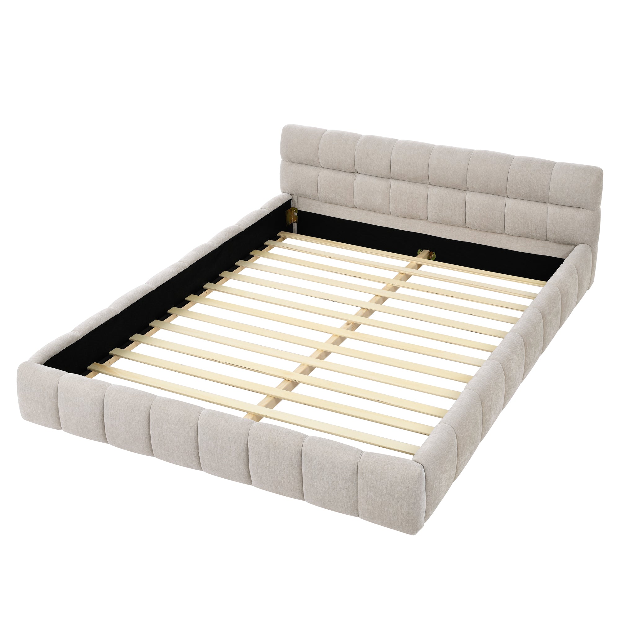 Queen Size Upholstered Bed Frame with Thick Fabric, Chenille Fabric Grounded Queen Size Platform Bed with Headboard and Solid Frame. No Box Spring Needed