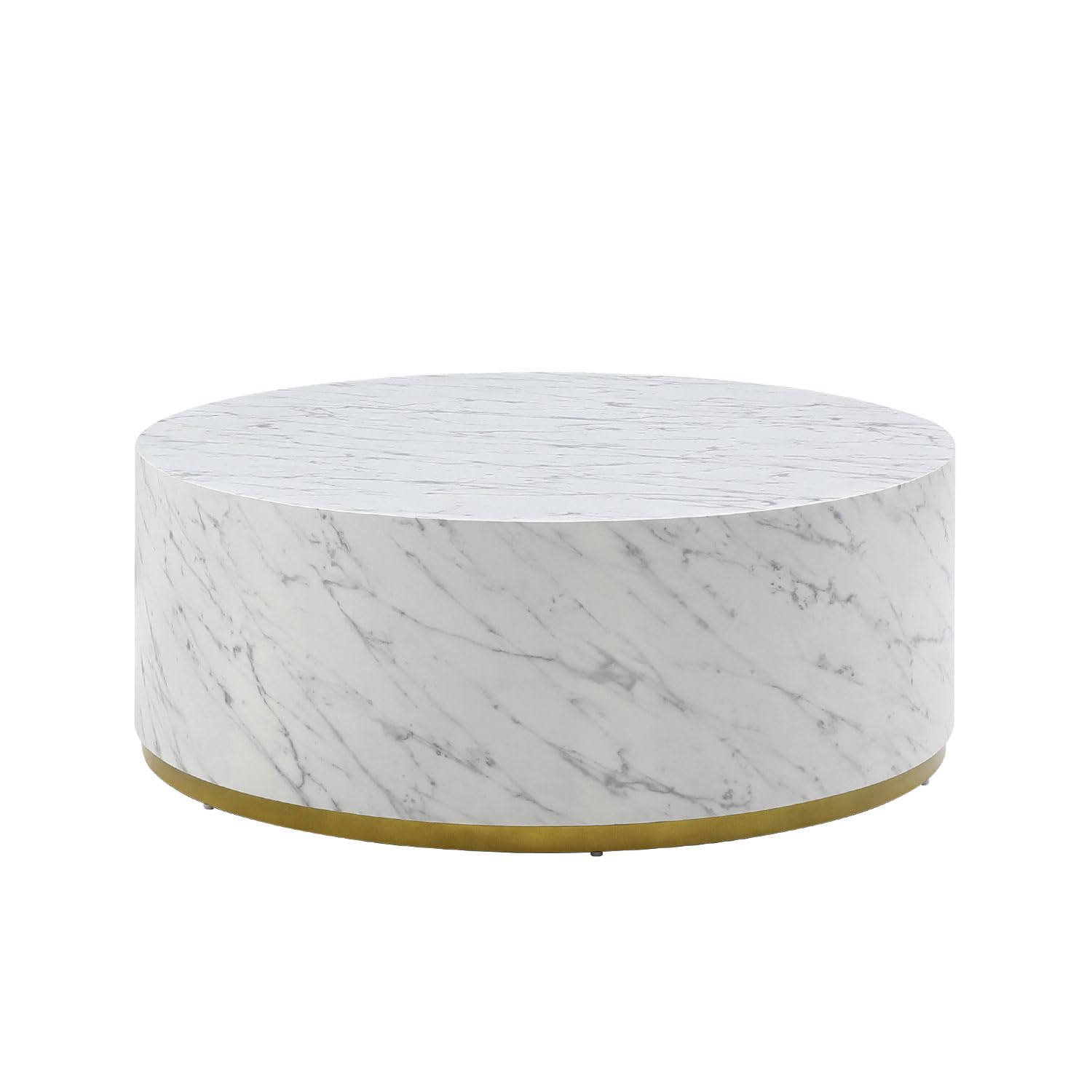 Round White Coffee Table with Gold Rim Bottom & Marble Texture(White Marble Ø35.43*13.78)