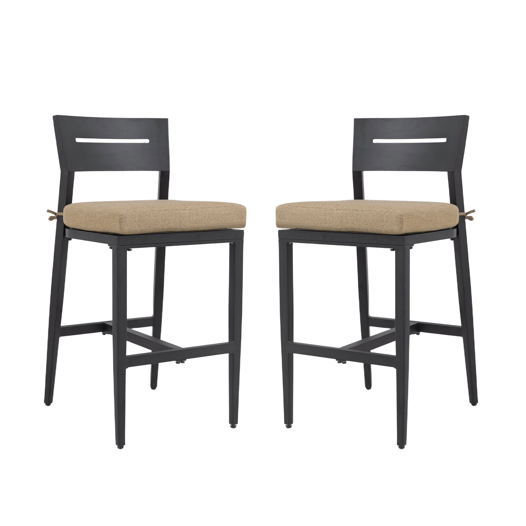 Outdoor Bar Stools | Aluminum Patio Bar Chair – Ergonomic Backrest, Tapered Legs, Footrest, Ember Black, Sunbrella Cushion, Weather-Resistant