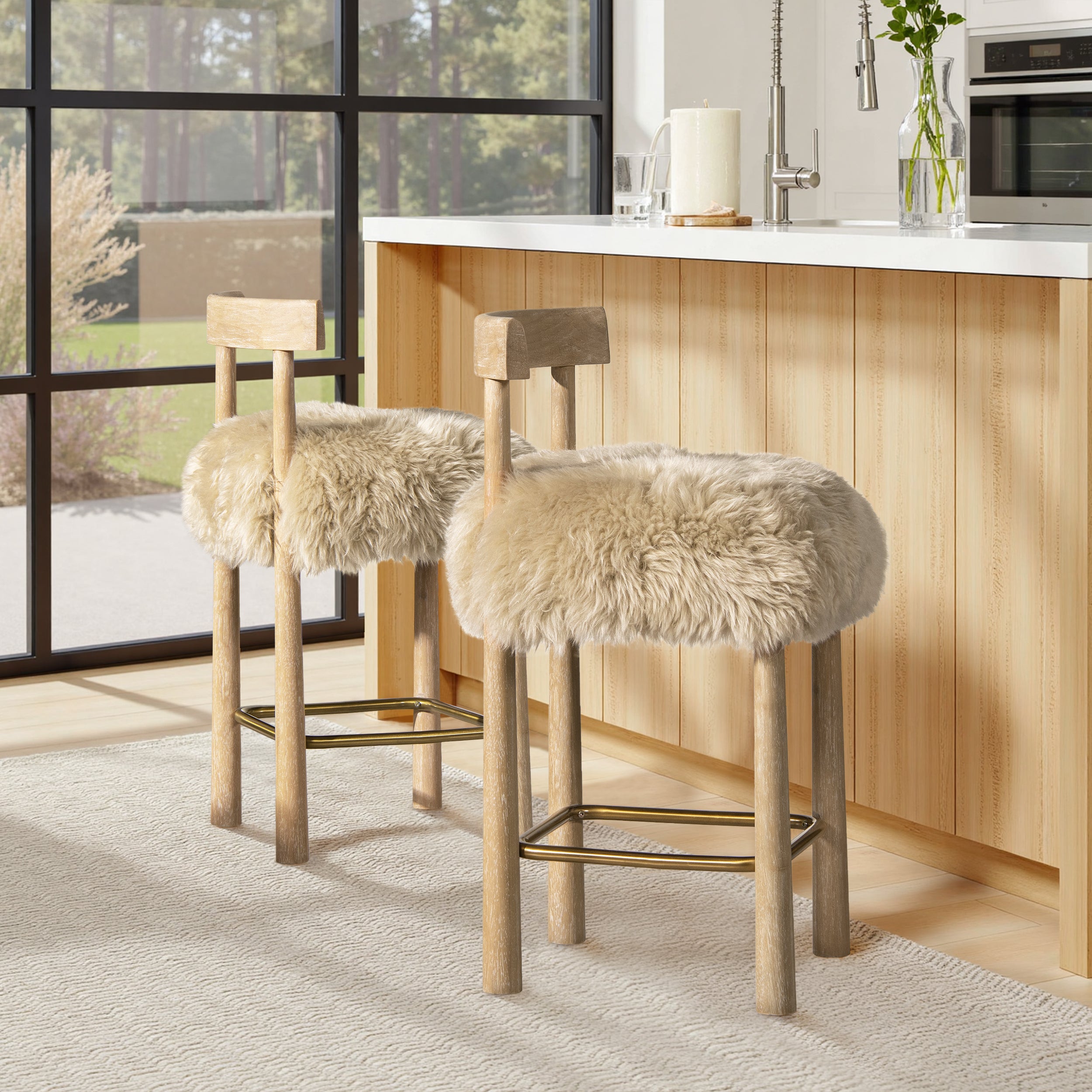 Genuine Sheepskin Fur Split Back Natural Blonde Collection – Dining Chair, Bar Stool, Accent Arm Chair, Loveseat &amp; Ottoman