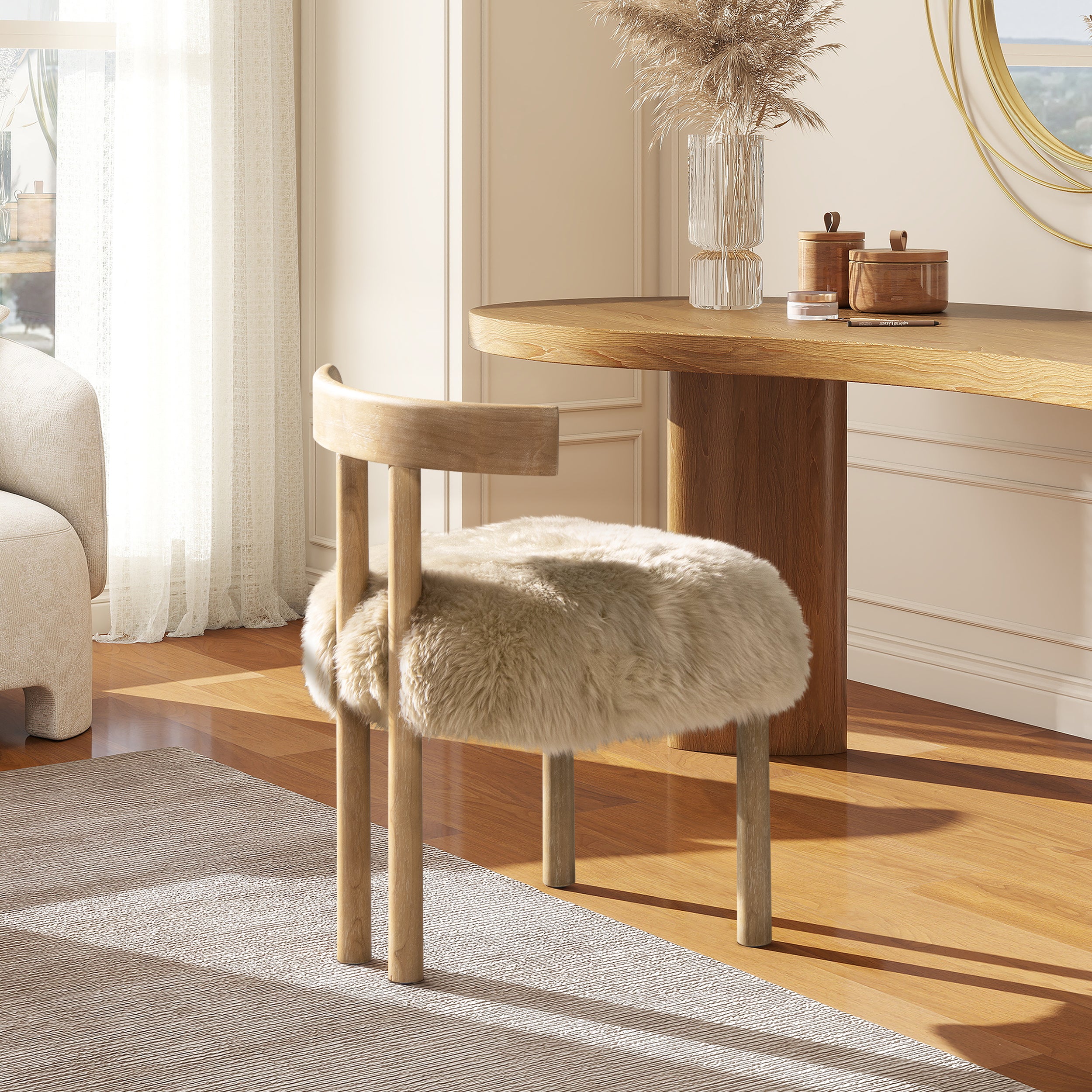 Genuine Sheepskin Fur Split Back Natural Blonde Collection – Dining Chair, Bar Stool, Accent Arm Chair, Loveseat &amp; Ottoman