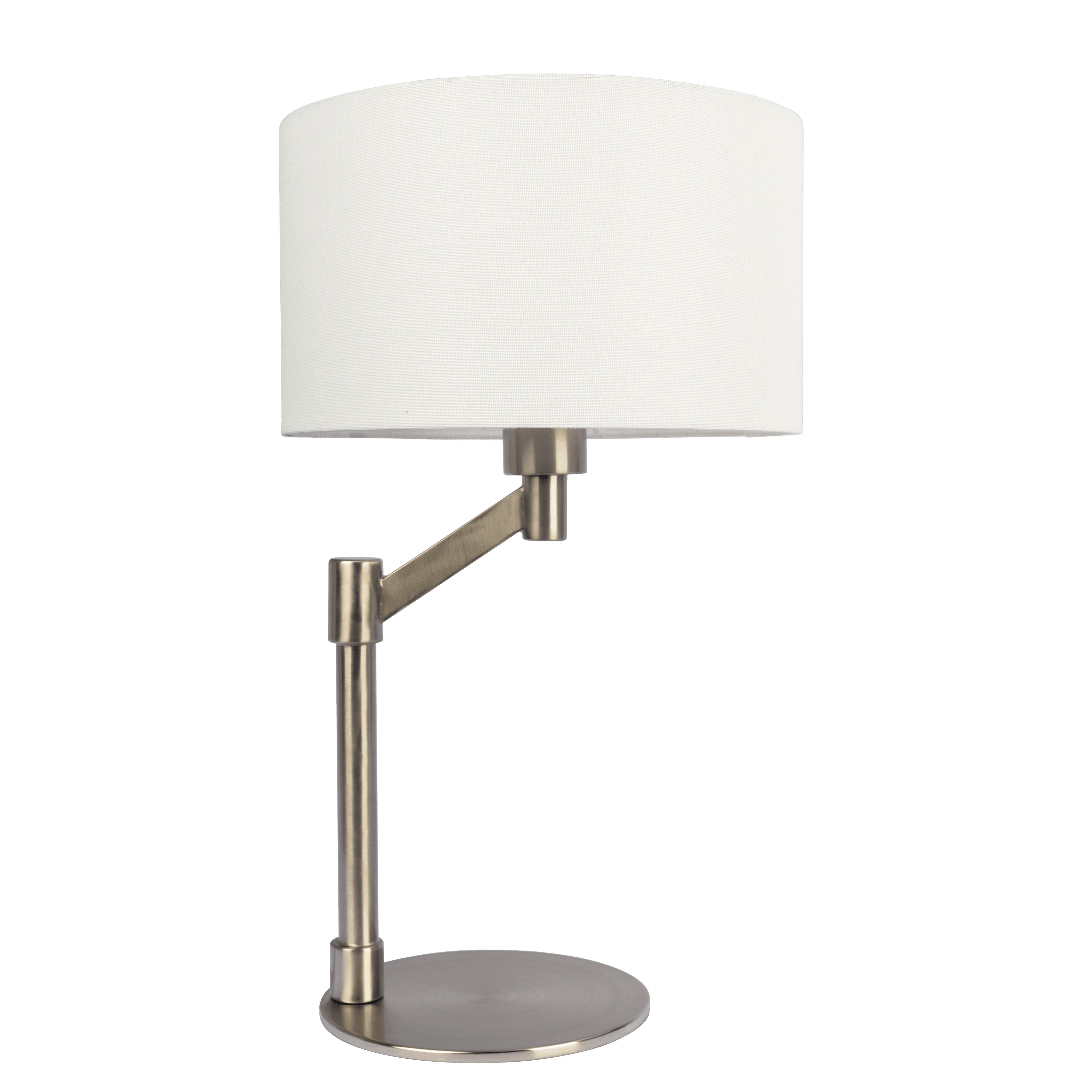 Brushed Nickel Table Lamp with On/Off Switch | Curved Metal Base, Linen Shade – 19" Tall for Bedroom, Living Room, Office