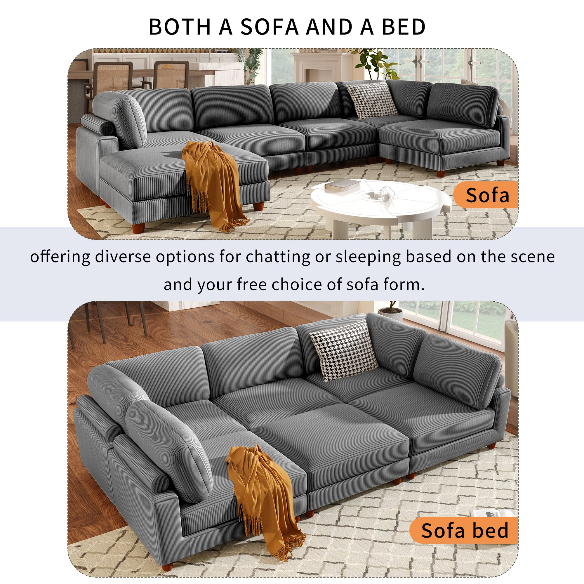 163''Modular Sectional Sofa,with Ottoman