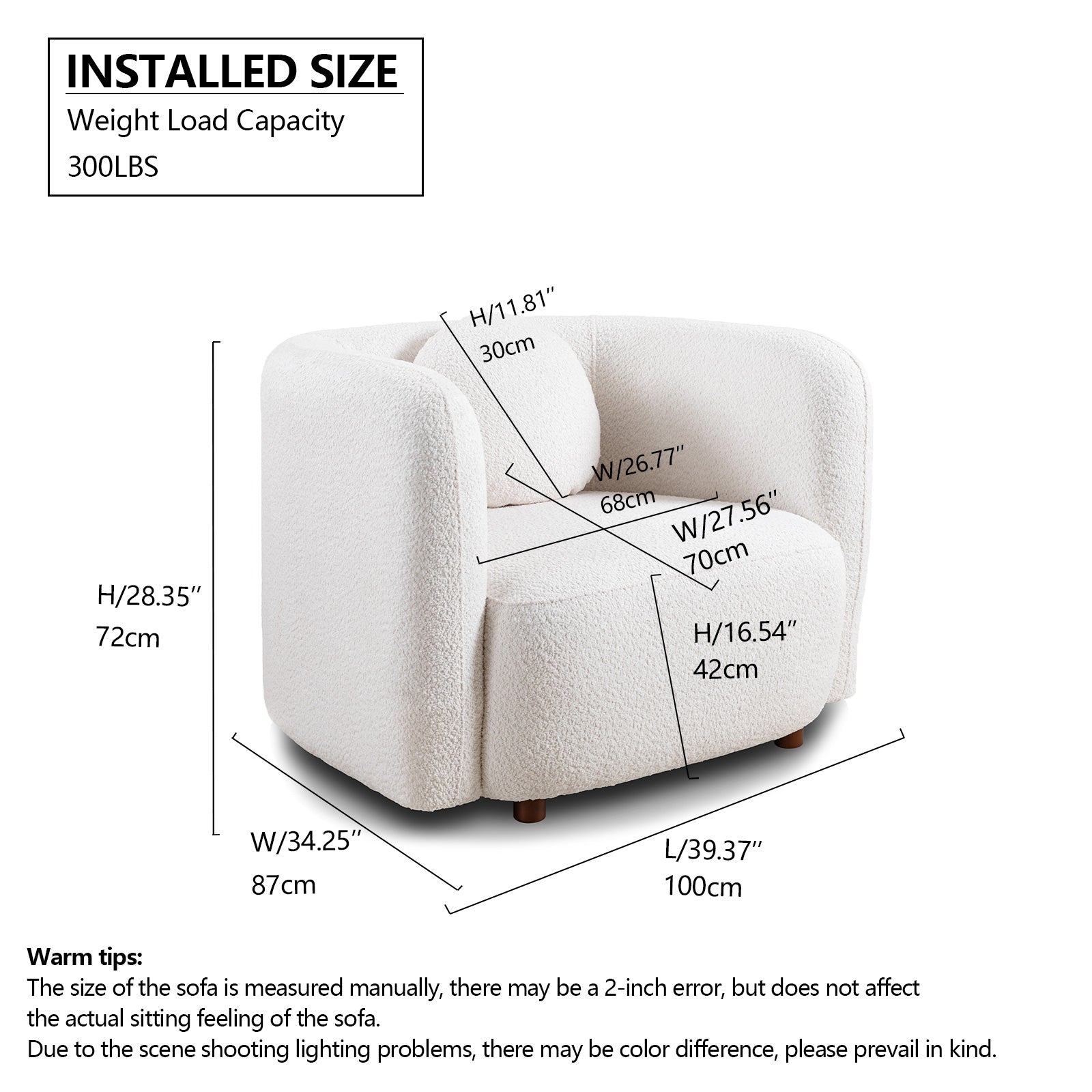 Living Room Armchair: Boucle Upholstered Single Cloud Couch in Japandi Style