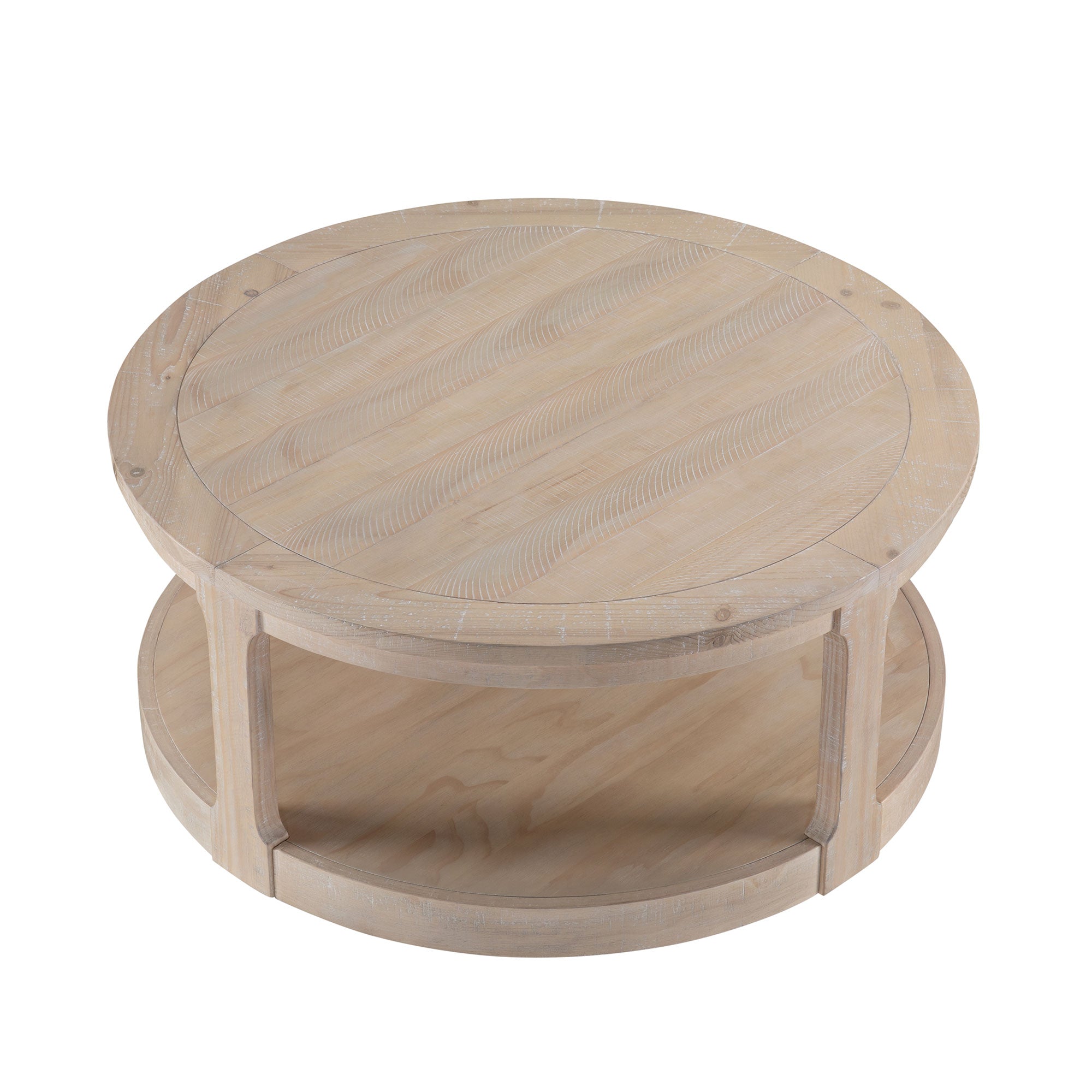 40 - inch 2 - Tier Traditional Round Wooden Coffee Table with Wheels