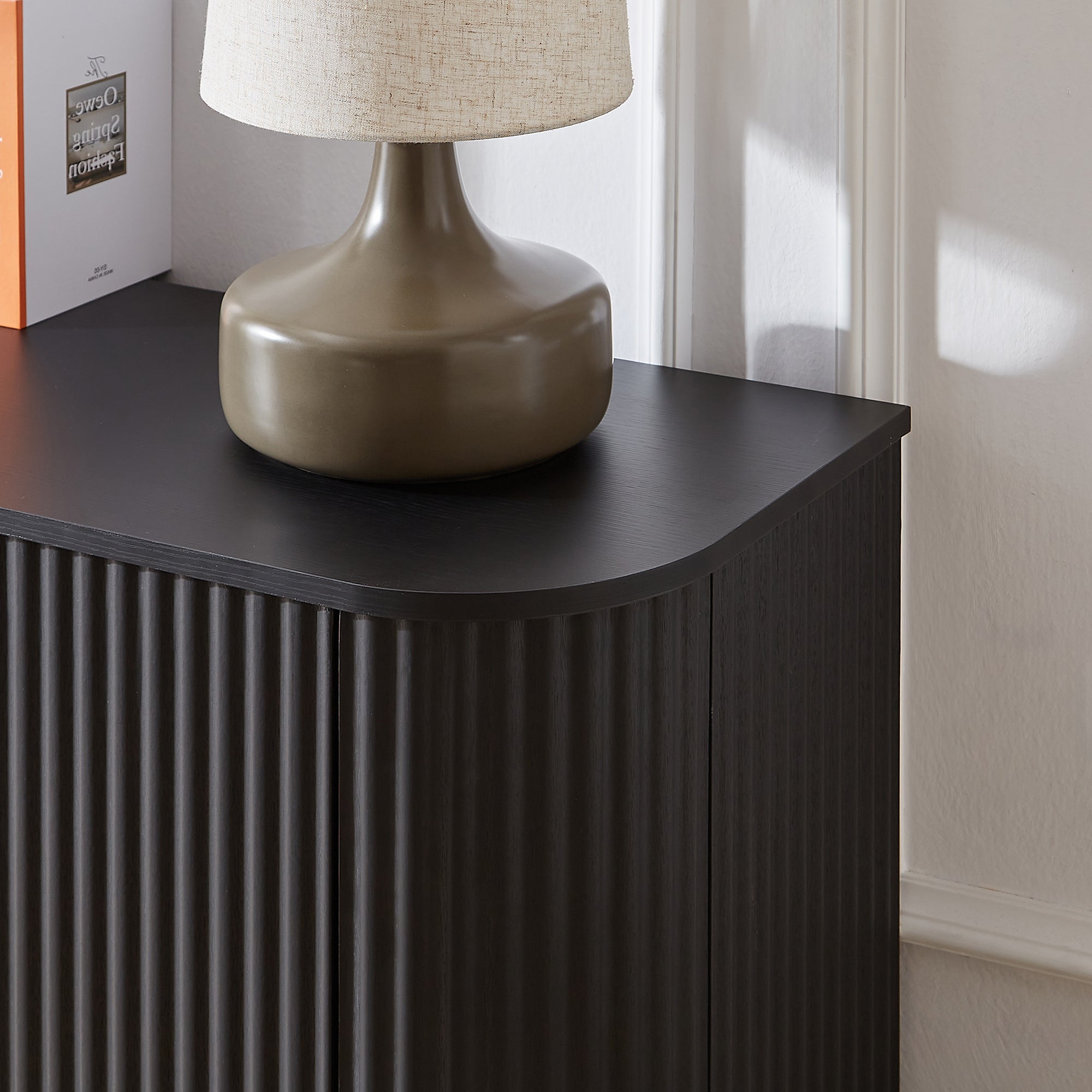 Kitchen, Bedroom & Entryway Essential: Sideboard TV Stand with Wave Pattern, Wooden Vertical Stripes