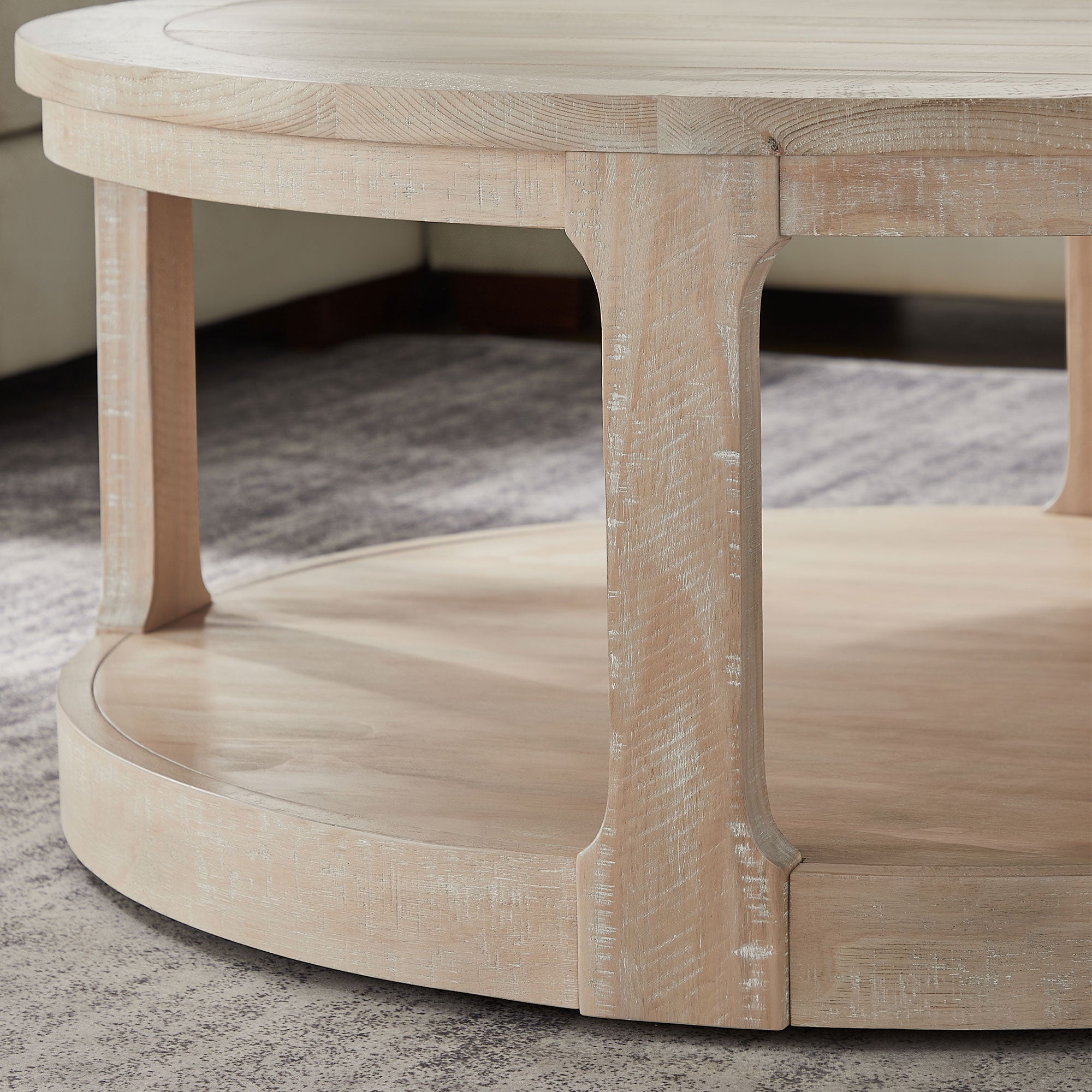 40 - inch 2 - Tier Traditional Round Wooden Coffee Table with Wheels