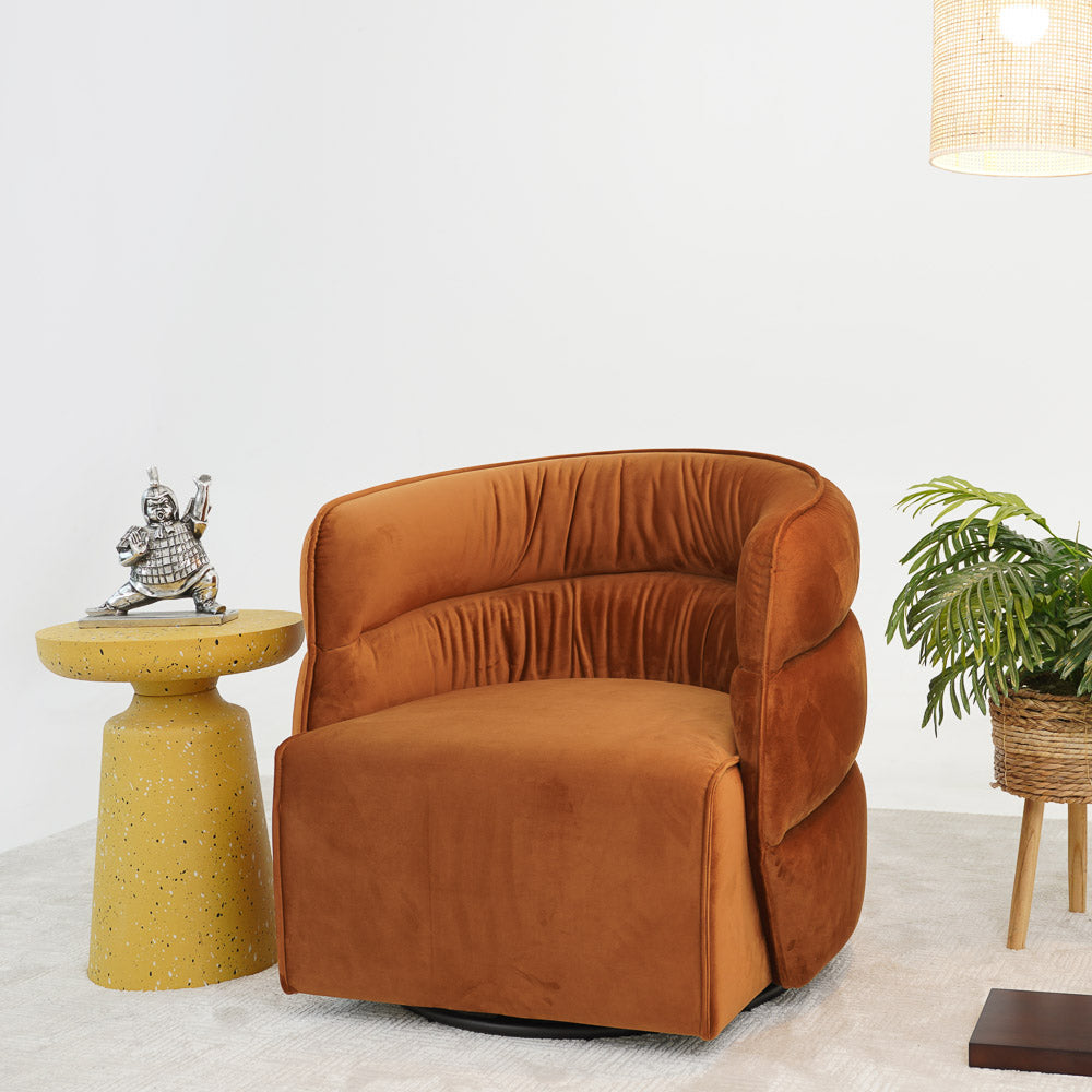 Walden Swivel Chair | Mid-Century Modern Velvet Accent Chair – Cream/Green/Burnt Orange, 360° Swivel, Fully Assembled