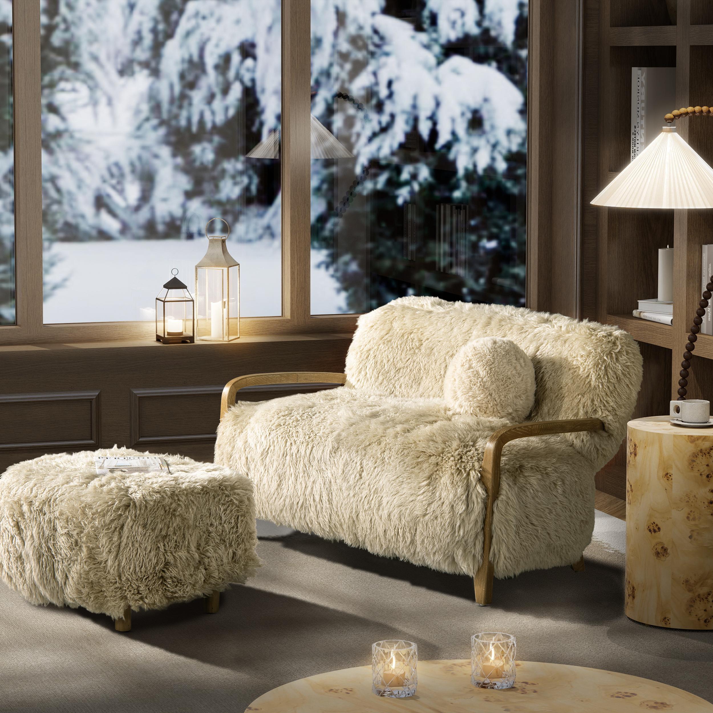 Genuine Sheepskin Fur Split Back Natural Blonde Collection – Dining Chair, Bar Stool, Accent Arm Chair, Loveseat &amp; Ottoman